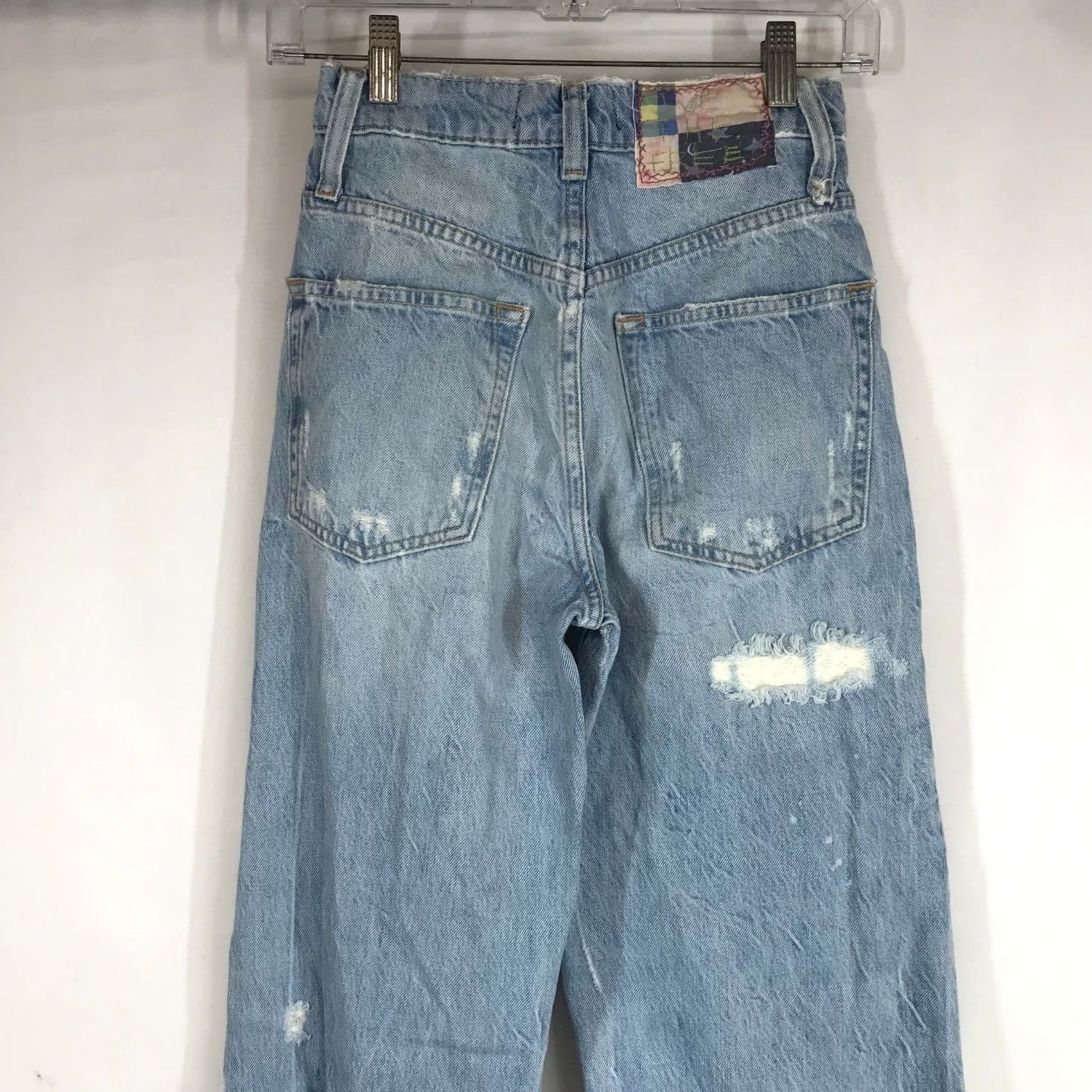 Vintage Free People Jeans Blue 24 Distressed Paint Splatter Straight Leg Womens Size 42" / US 20 - 2 Thumbnail