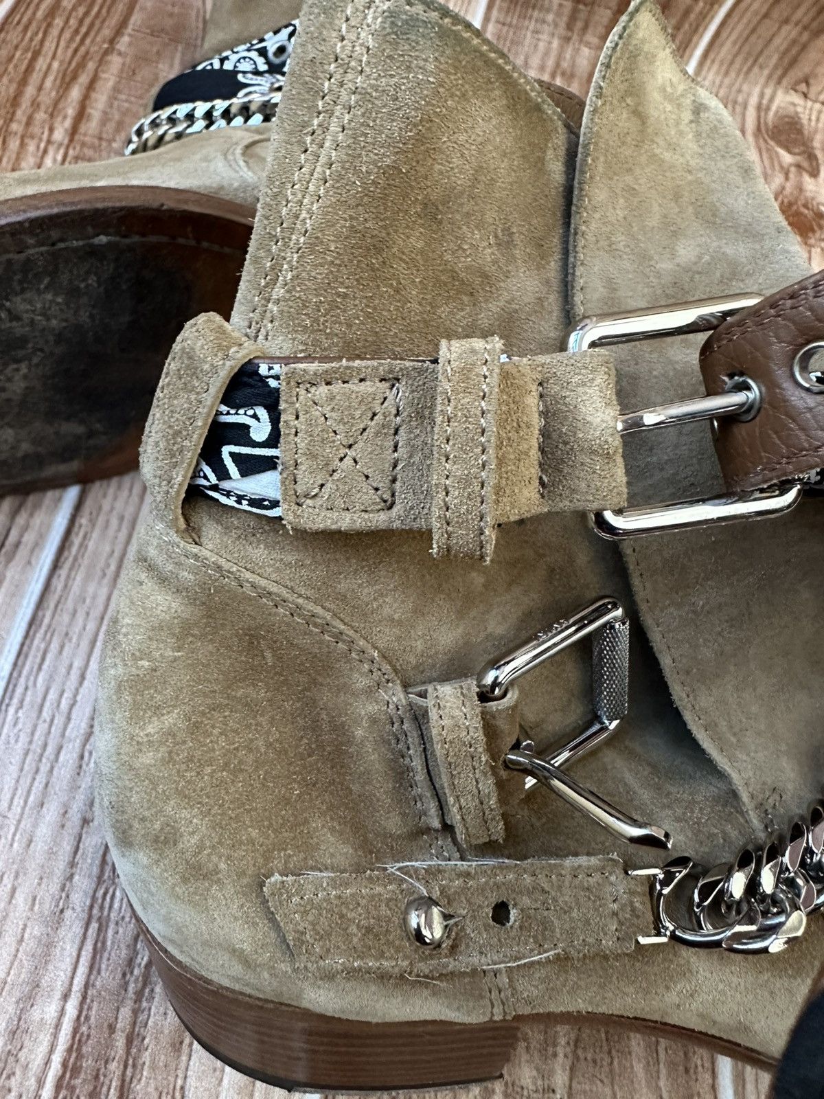 Amiri Amiri Bandana Buckle Chain Embellished Suede Western Boots Size US 11 / EU 44 - 18 Thumbnail