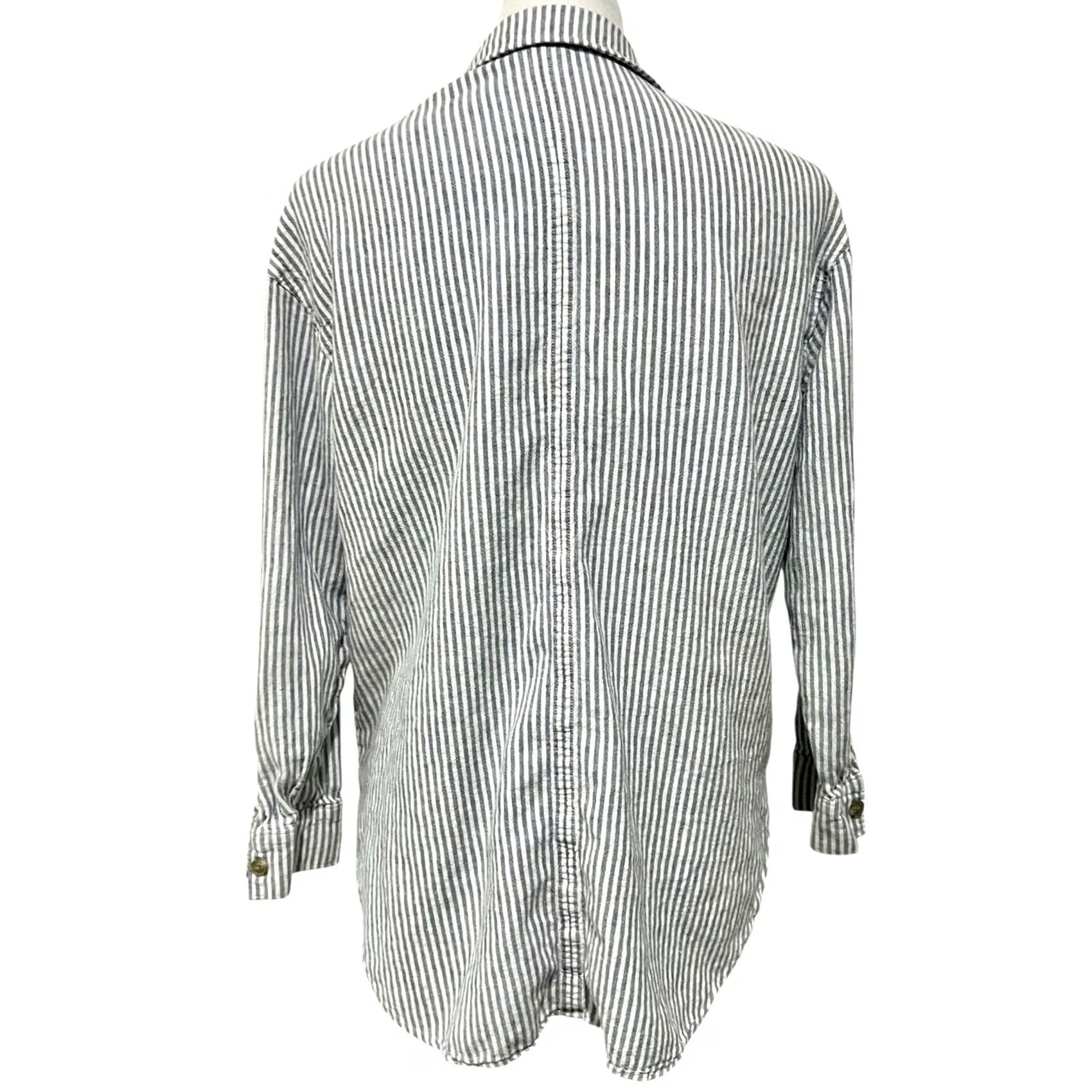 Vintage Calia Womens Linen Blend Long Sleeve Shirt Blue Pinstripe Sz M Euro Summer Shirt Button-Up Womens Size M / US 6-8 / IT 42-44 - 4 Thumbnail