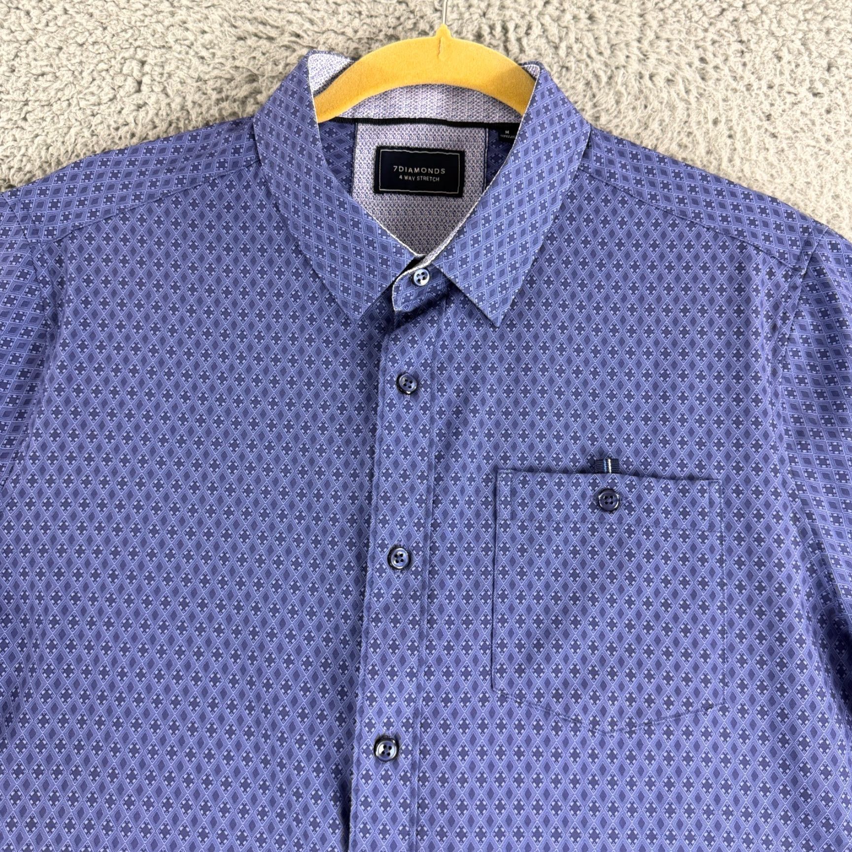 Vintage 7 Diamonds Button-Up Shirt Mens M Purple Geo Print Casual 4 Way Stretch Geometric Size US M / EU 48-50 / 2 - 2 Thumbnail