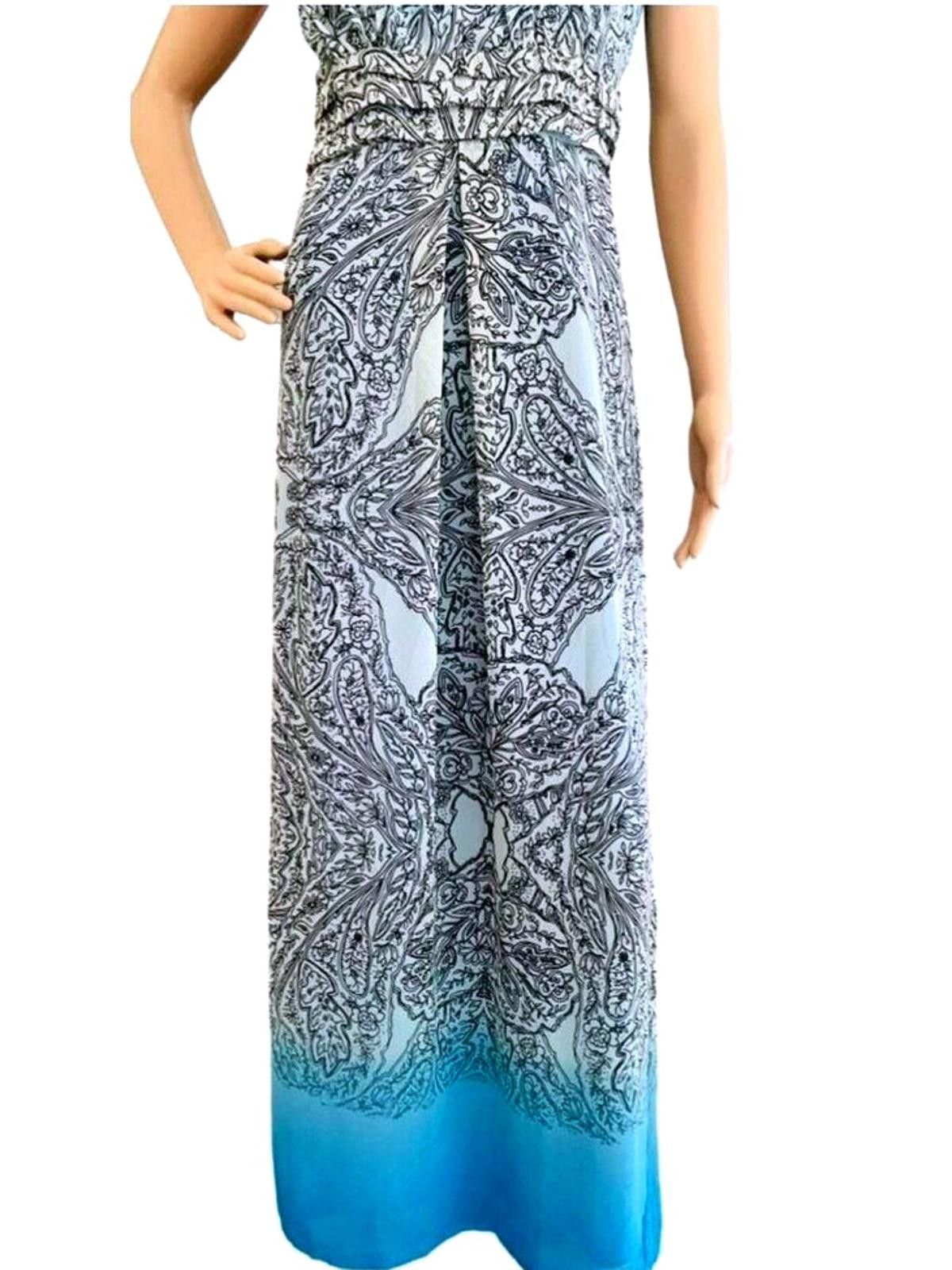 Designer Emma & Michele Blue & White Paisley Maxi Dress Size 16 Size XXL / US 16-18 / IT 52-54 - 9 Thumbnail