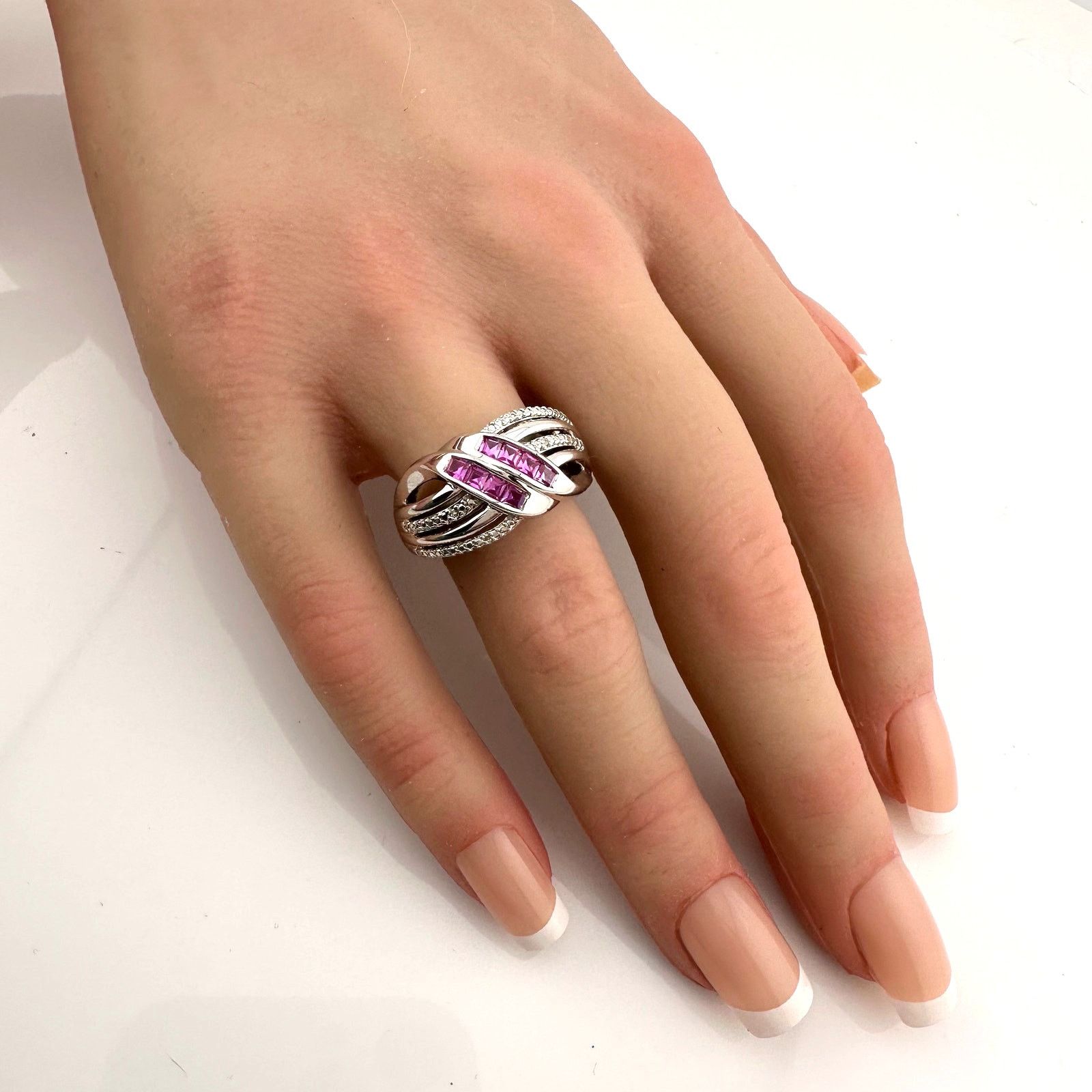 Other Detailed Lab Created Pink Sapphire and Sterling Ring Size 7 Size ONE SIZE - 2 Thumbnail