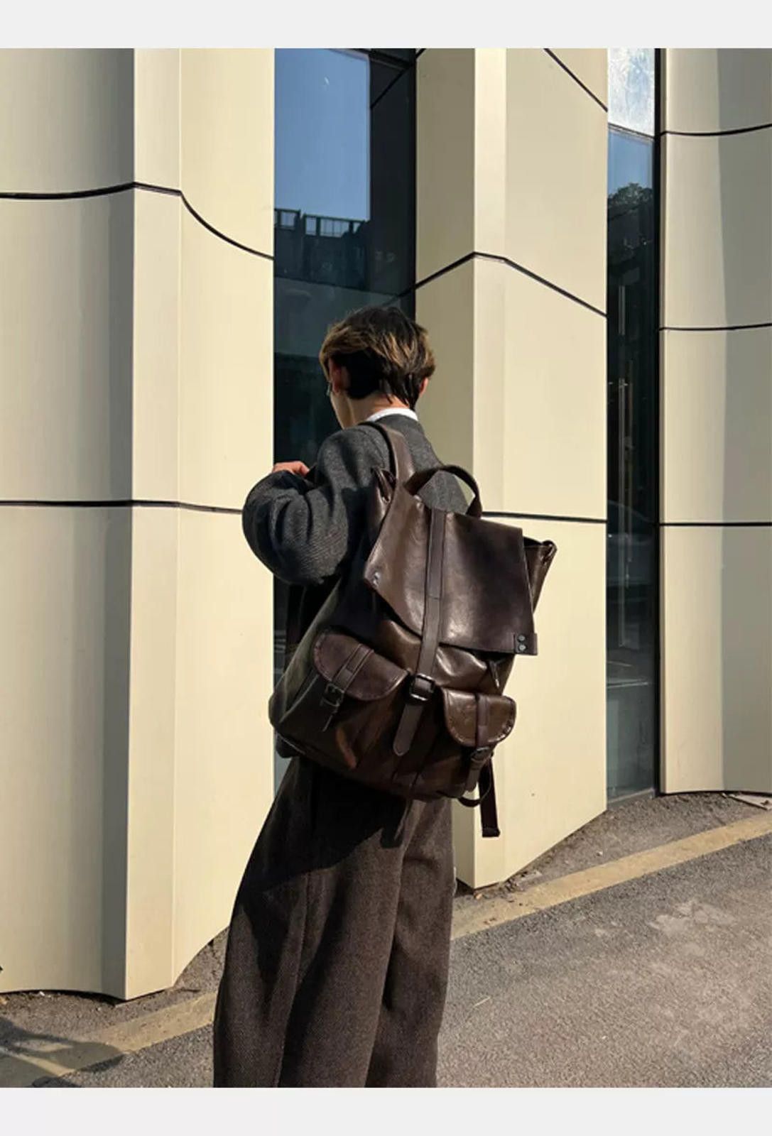 Leather Dark Brown Vintage Leather Backpack, Classic Rucksack Size ONE SIZE - 7 Thumbnail