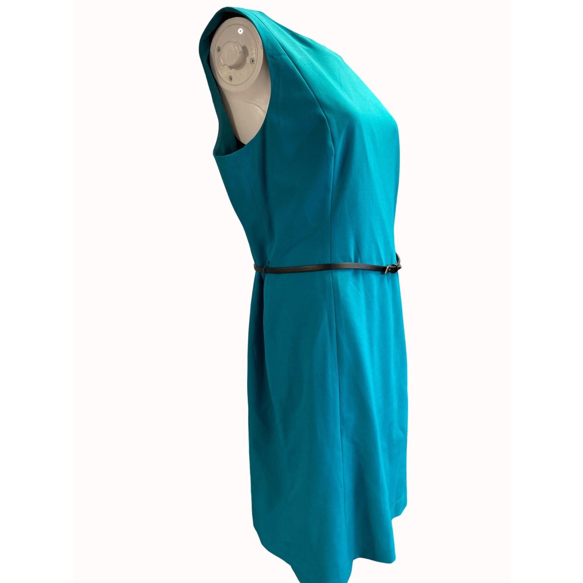 Calvin Klein Calvin Klein Womens Aqua Blue Sleeveless Sheath Belted Dress Size L / US 10 / IT 46 - 2 Thumbnail