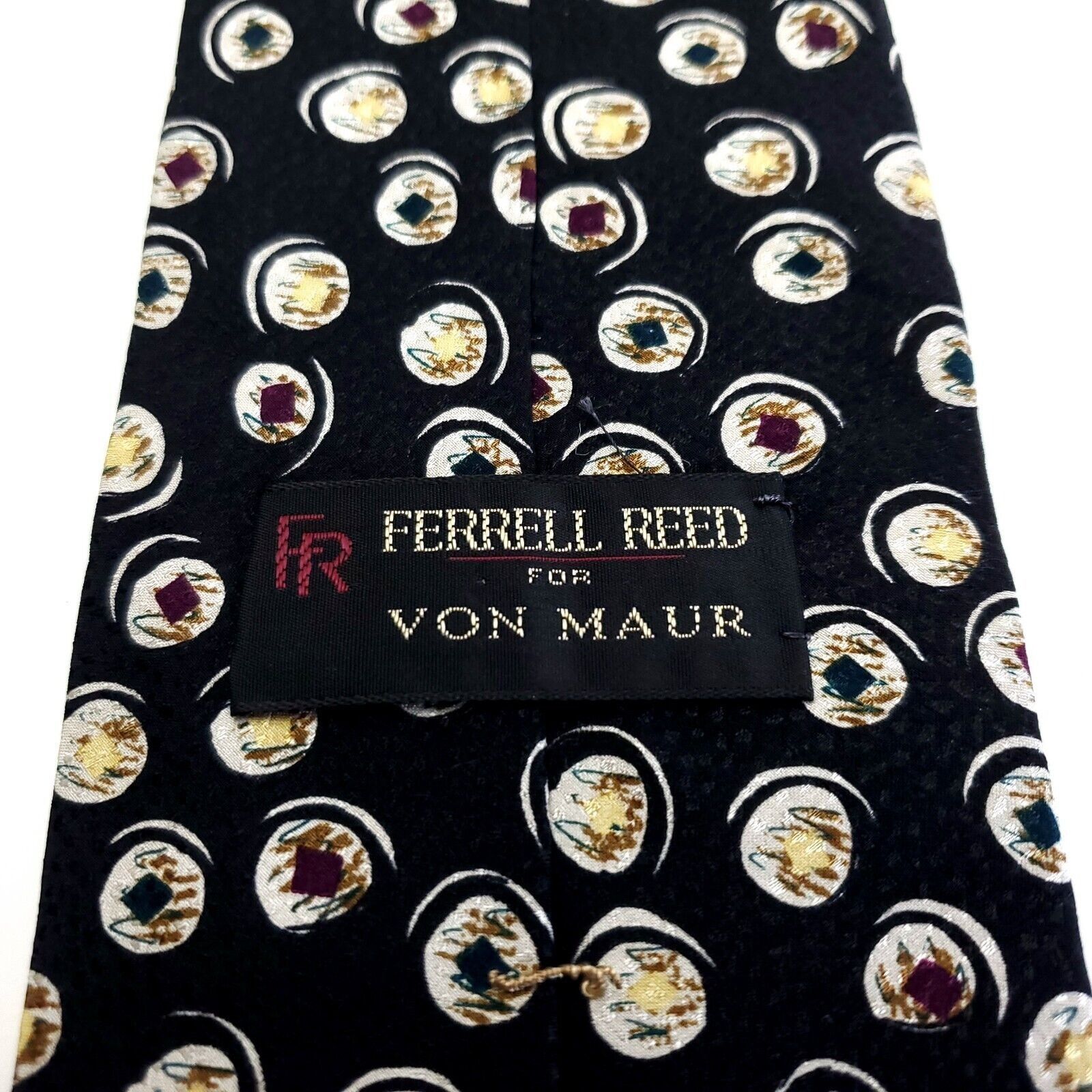 Designer Ferrell Reed Von Maur Black Abstract Jacquard Short Silk Tie Size ONE SIZE - 3 Thumbnail
