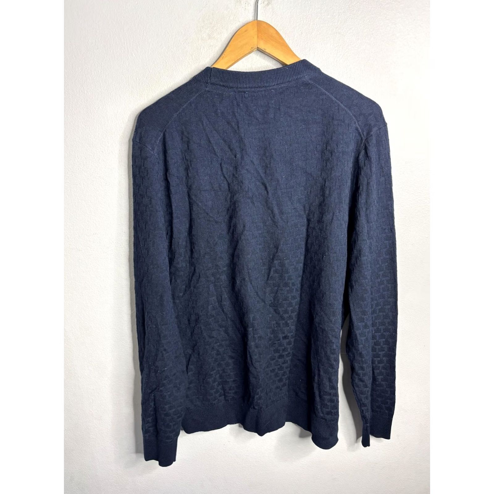 Ted Baker Ted Baker Sweater Mens XL Navy Blue Crewneck Pullover Knit Cotton Textured Geometric Size US XL / EU 56 / 4 - 4 Thumbnail