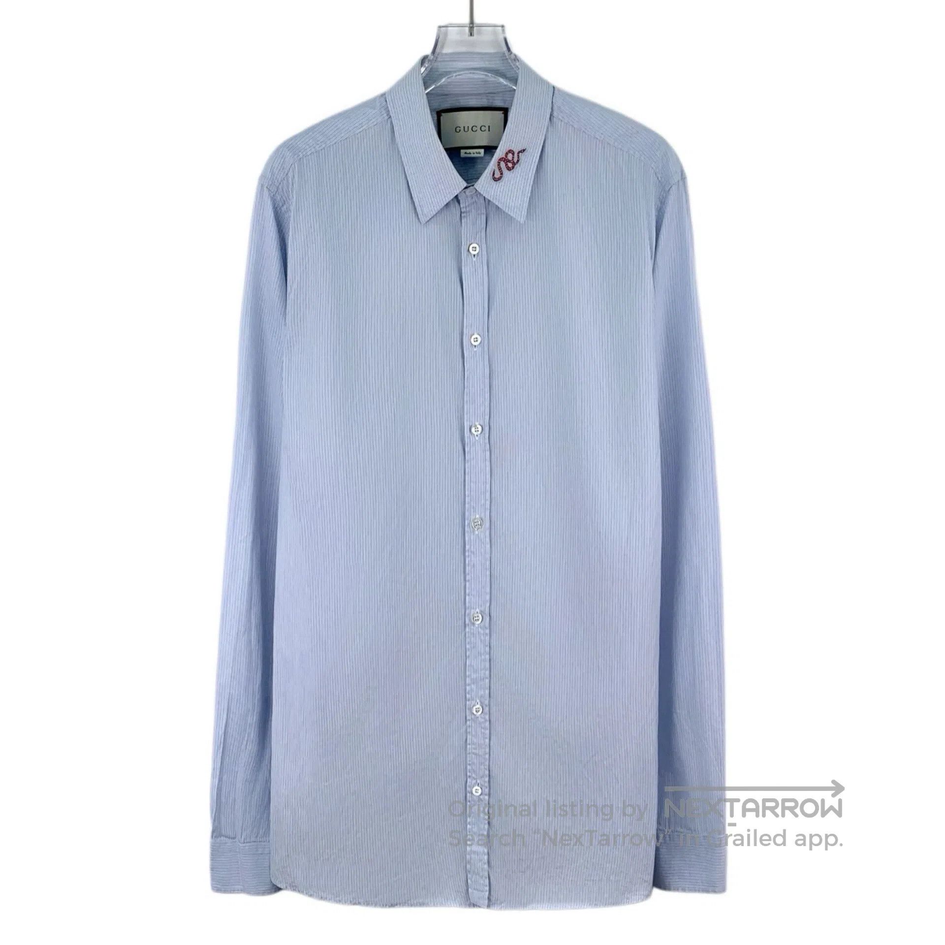 Gucci Guicci Light Blue Striped Collar Embroidered Cotton Turn-d Size S / US 4 / IT 40 - 1 Thumbnail