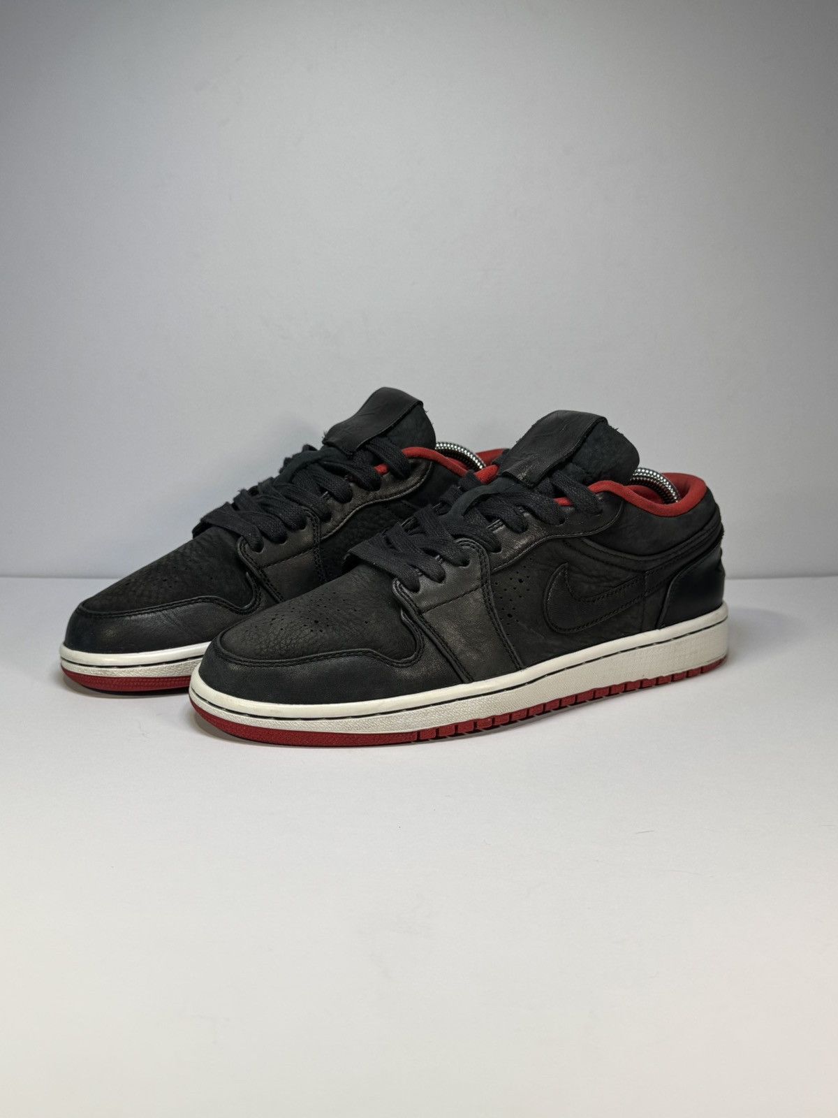 Jordan Brand 🔥RARE🔥 2013 Air Jordan 1 Nouveau Low Black Red Full Leather Size US 8 / EU 41 - 2 Thumbnail