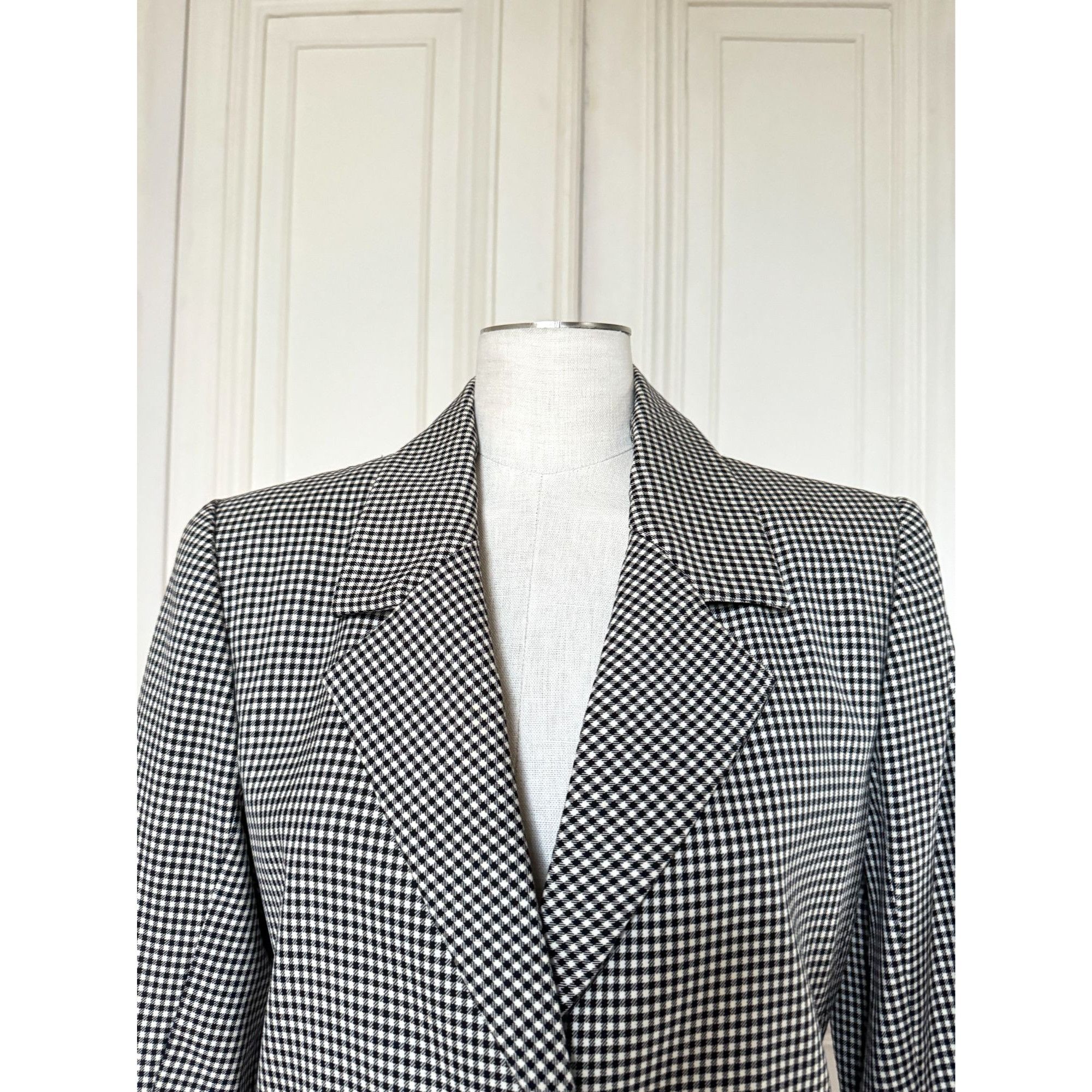 Yves Saint Laurent Houndstooth Wool Blazer Jacket Size M / US 6-8 / IT 42-44 - 2 Thumbnail