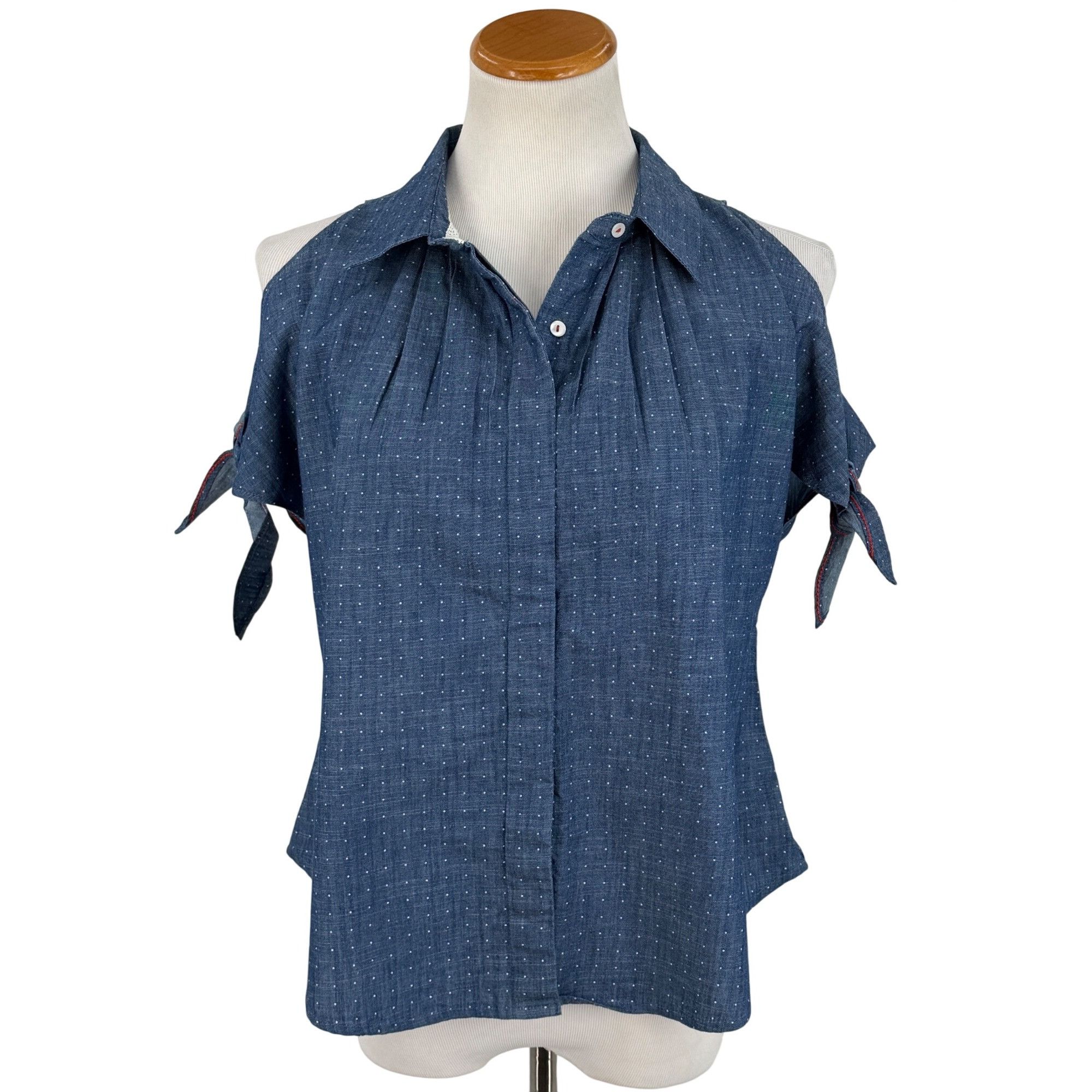 Anthropologie NWT Anthropologie Chambray Cold Shoulder Top | Coastal Cowgi Size M / US 6-8 / IT 42-44 - 3 Thumbnail