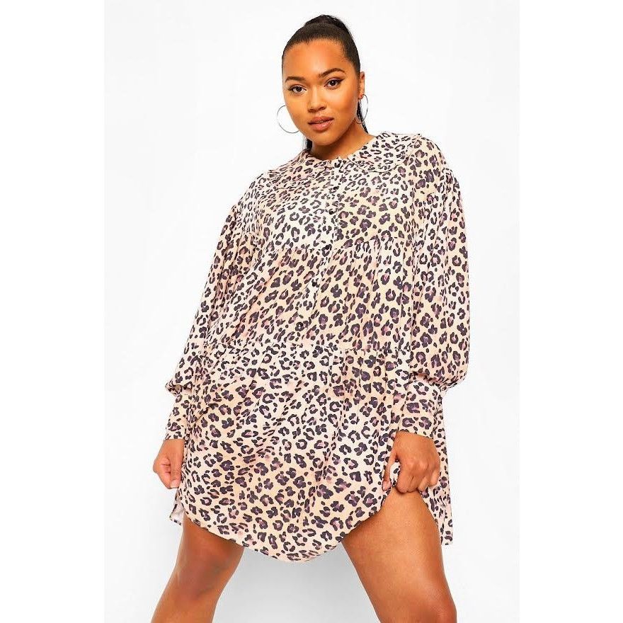 Nordstrom Boohoo | PLUS LEOPARD PRINT COLLAR SMOCK DRESS | 14 NWT Size XL / US 12-14 / IT 48-50 - 4 Thumbnail