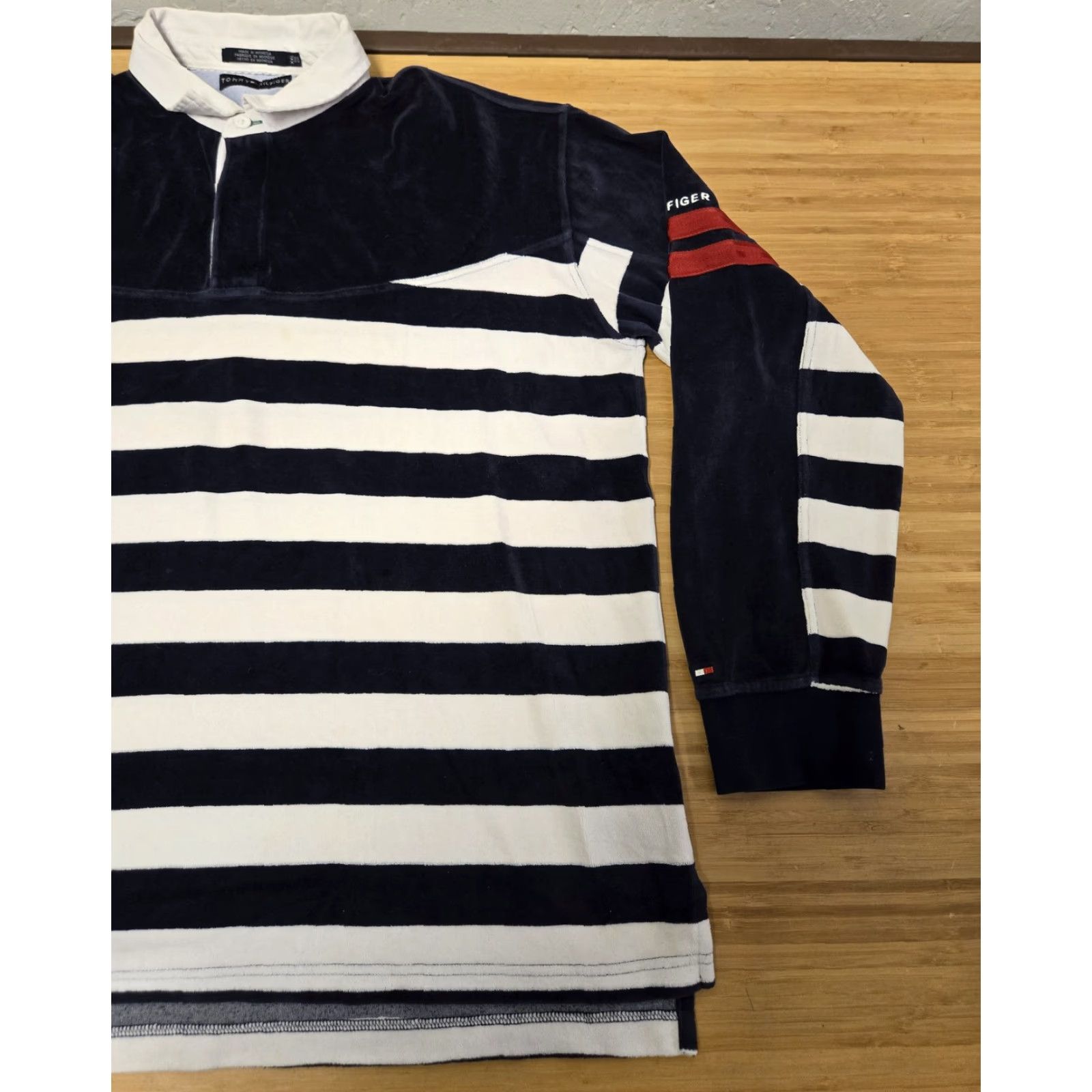 Tommy Hilfiger Tommy Hilfiger Rugby Shirt Mens 2XL Navy Blue White Striped Velour Long Sleeve Size US XXL / EU 58 / 5 - 2 Thumbnail