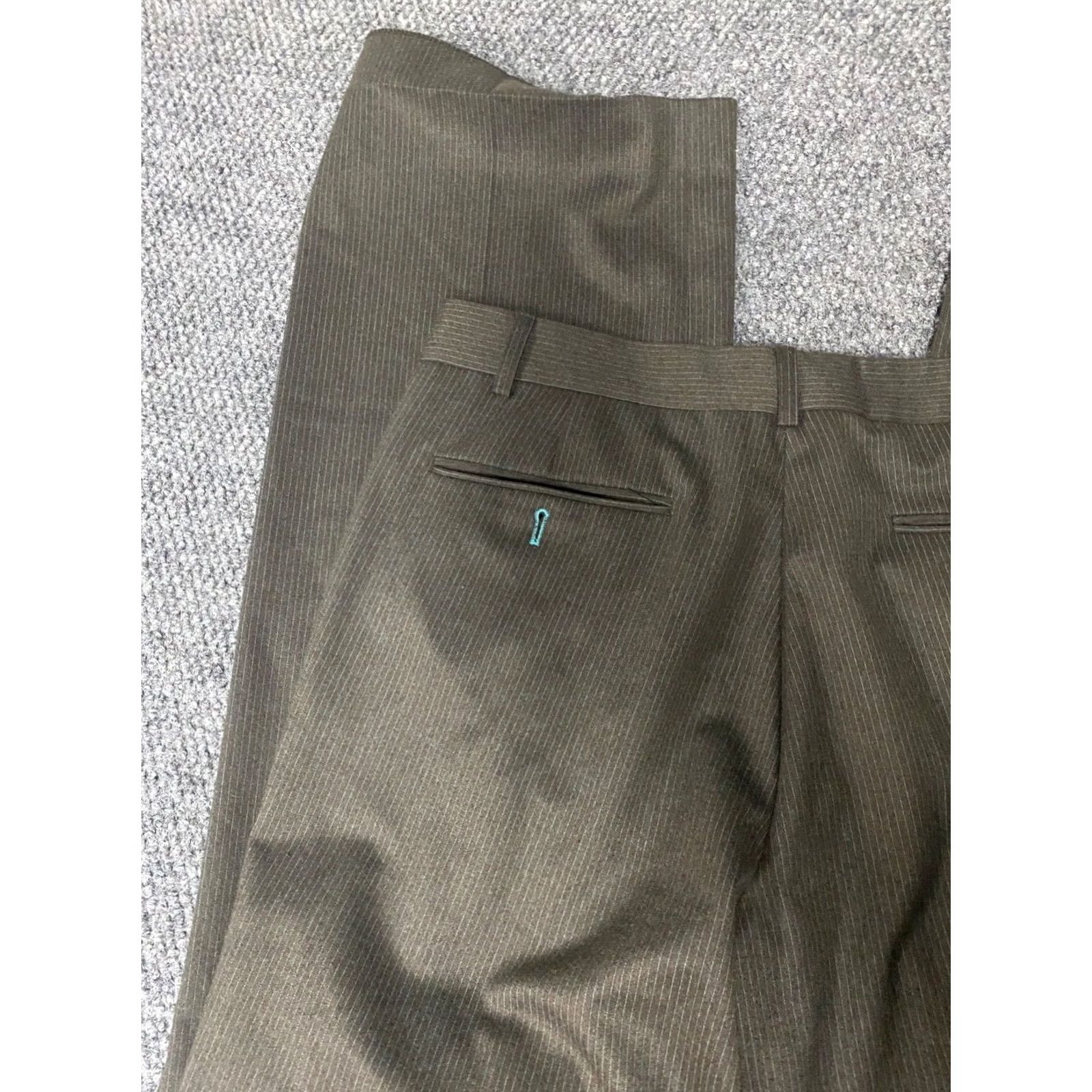 Ted Baker Ted Baker London Pants Mens 36x34 Green Striped Wool Stretch Straight Knit Flat Front Zipper Chino Regular Inseam 34 Size US 36 / EU 52 - 7 Thumbnail