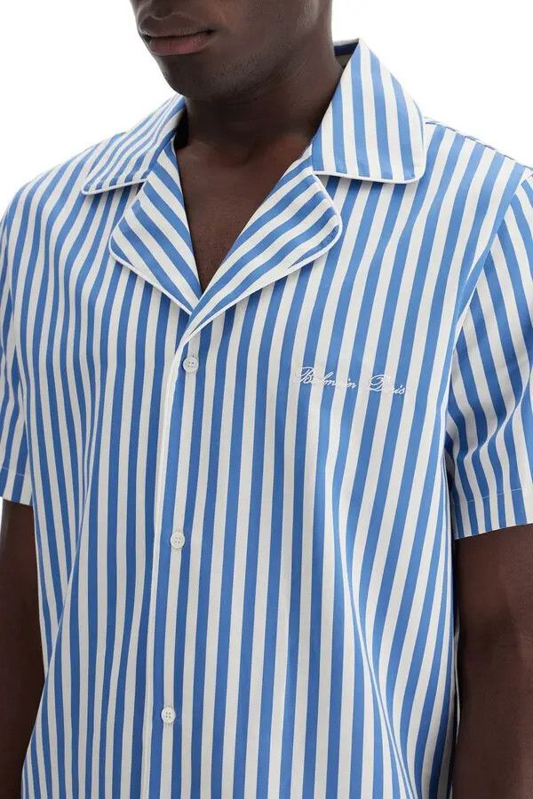 Balmain o1s1wg110925 Striped Cotton Camp Shirt in White/Blue Size US XL / EU 56 / 4 - 4 Thumbnail
