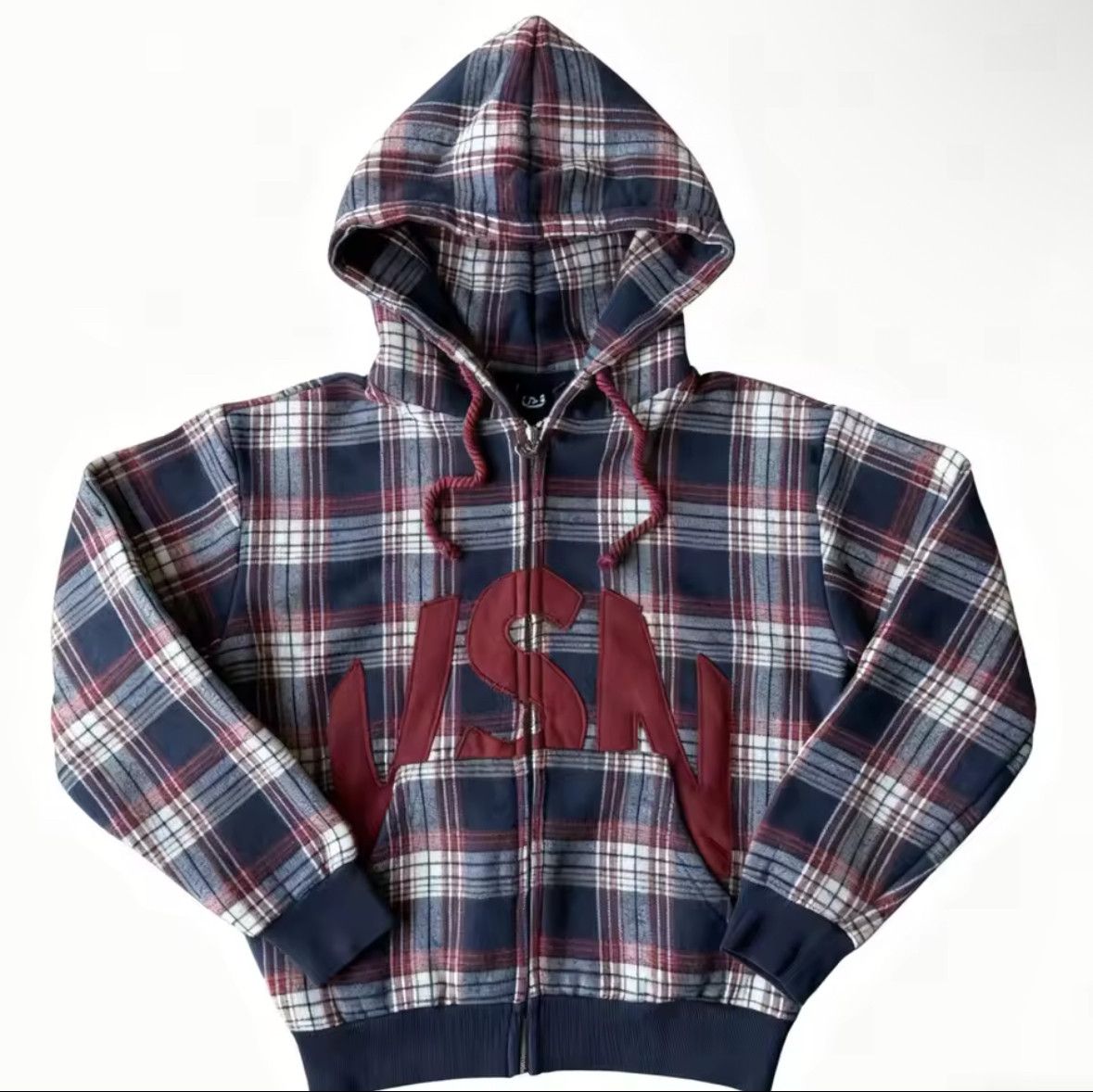 Other Retro Street Plaid Letter Patch Zipper Pocket Hoodies Size US L / EU 52-54 / 3 - 1 Thumbnail
