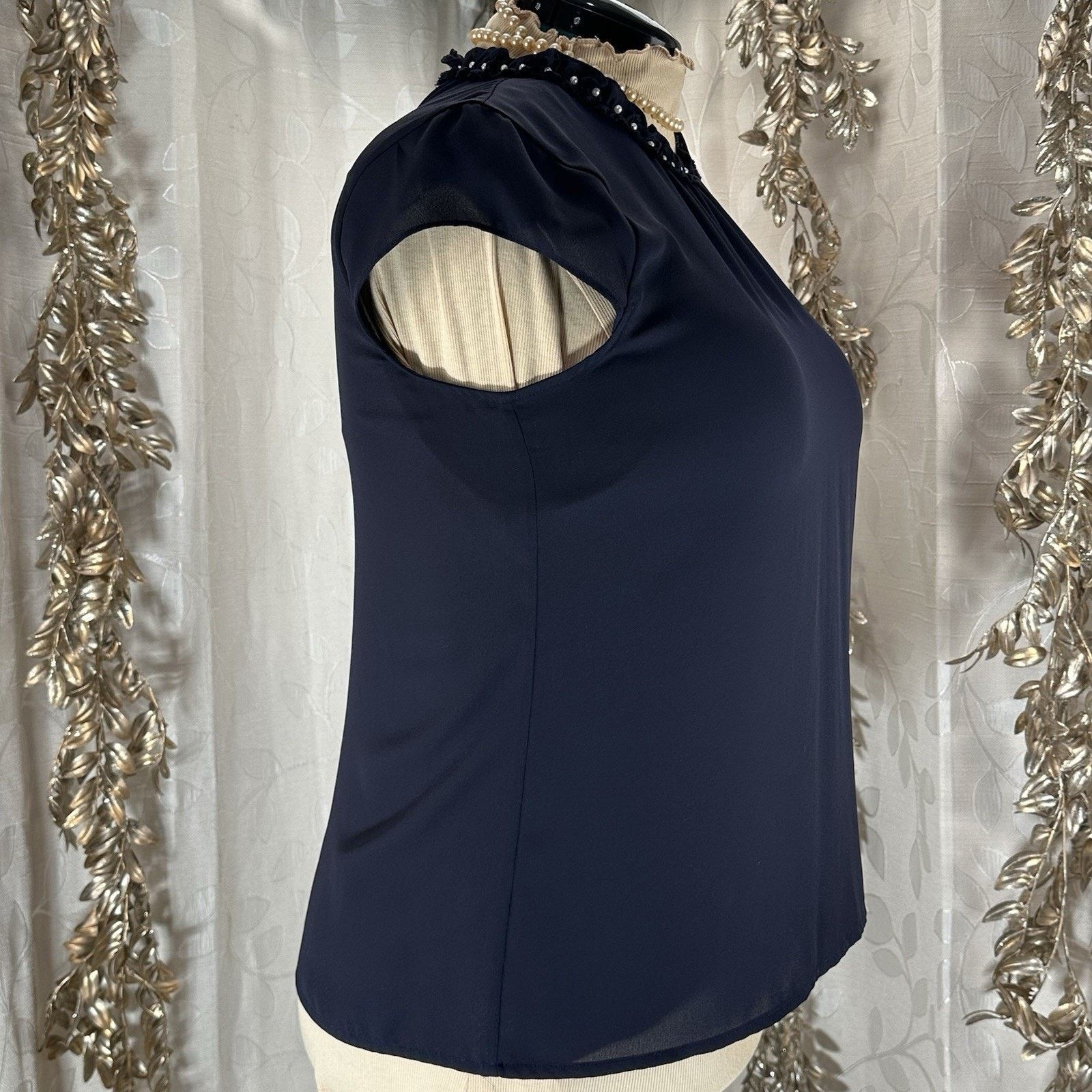 Karl Lagerfeld Karl Lagerfeld Paris L Navy Pearl Blouse Officecore Size L / US 10 / IT 46 - 2 Thumbnail