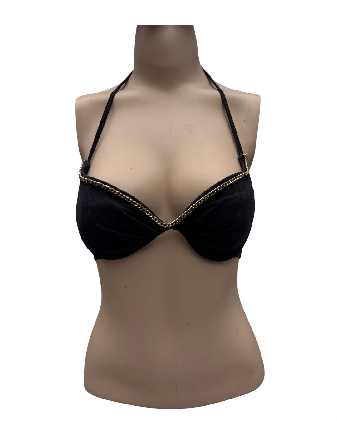 Japanese Brand Rare Gyaru D.I.A Black Halter Neck Bra Top with Gold Chain Size ONE SIZE - 2 Thumbnail