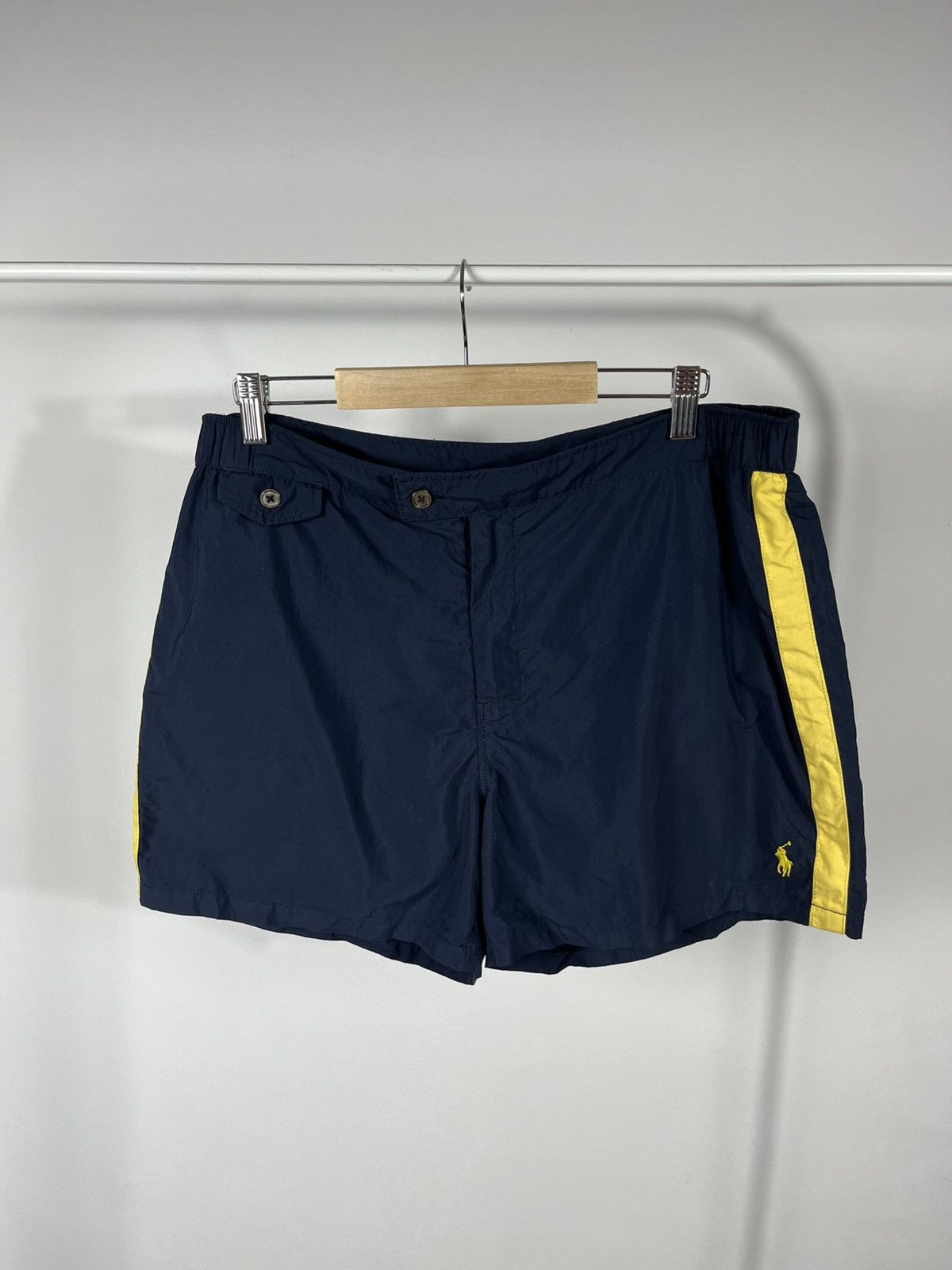 Polo Ralph Lauren Polo Ralph Lauren Navy Swim Trunks Yellow Stripe Size 34 Size US 34 / EU 50 - 1 Thumbnail