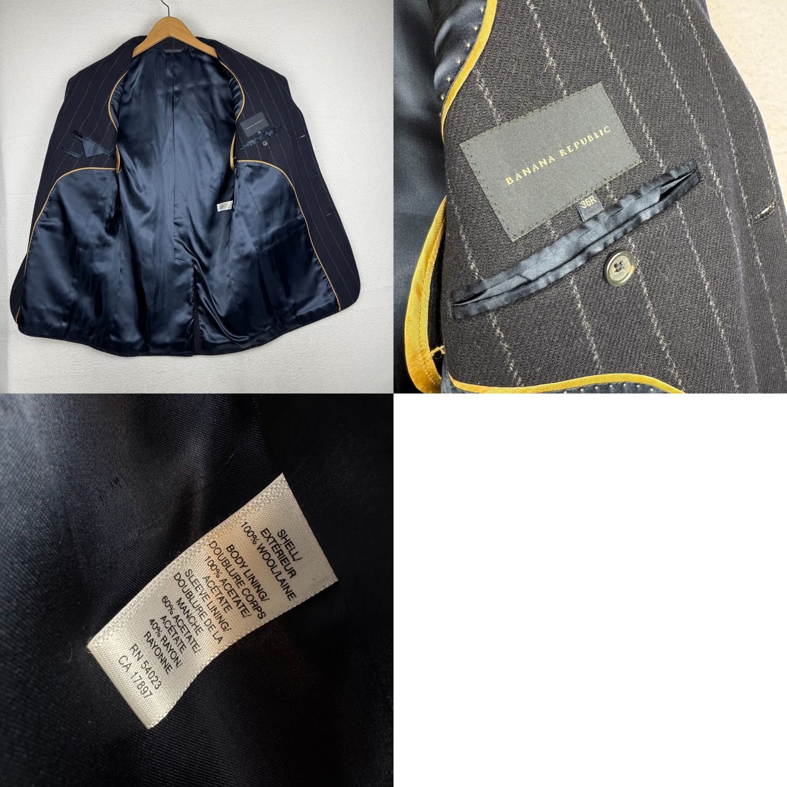 Banana Republic Banana Republic Mens Blazer Navy Blue Wool 36R 2 Piece Notch Lapel Slim Fit Coat Jacket/Coat Size 36R - 9 Thumbnail