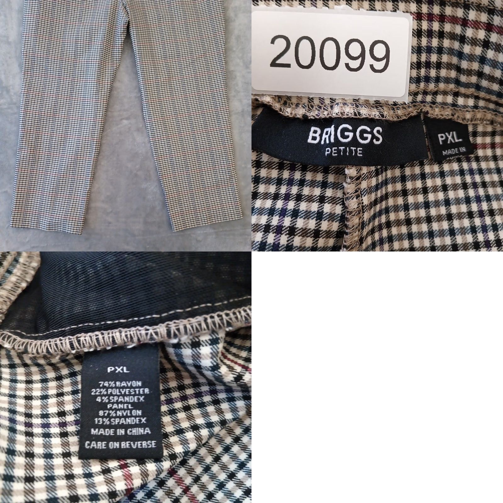 Vintage Briggs Womens Petite Pants Beige Plaid Pull On Stretch Ankle Size XLP 38x25 Size 40" / US 18 - 8 Thumbnail