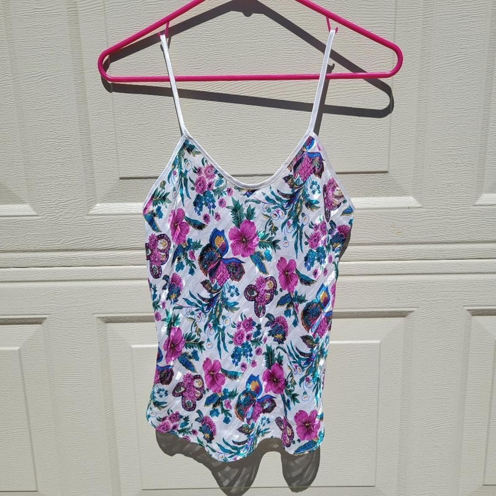 Vintage Vintage floral shimmer glam spaghetti strap tank top small Size S / US 4 / IT 40 - 1 Thumbnail