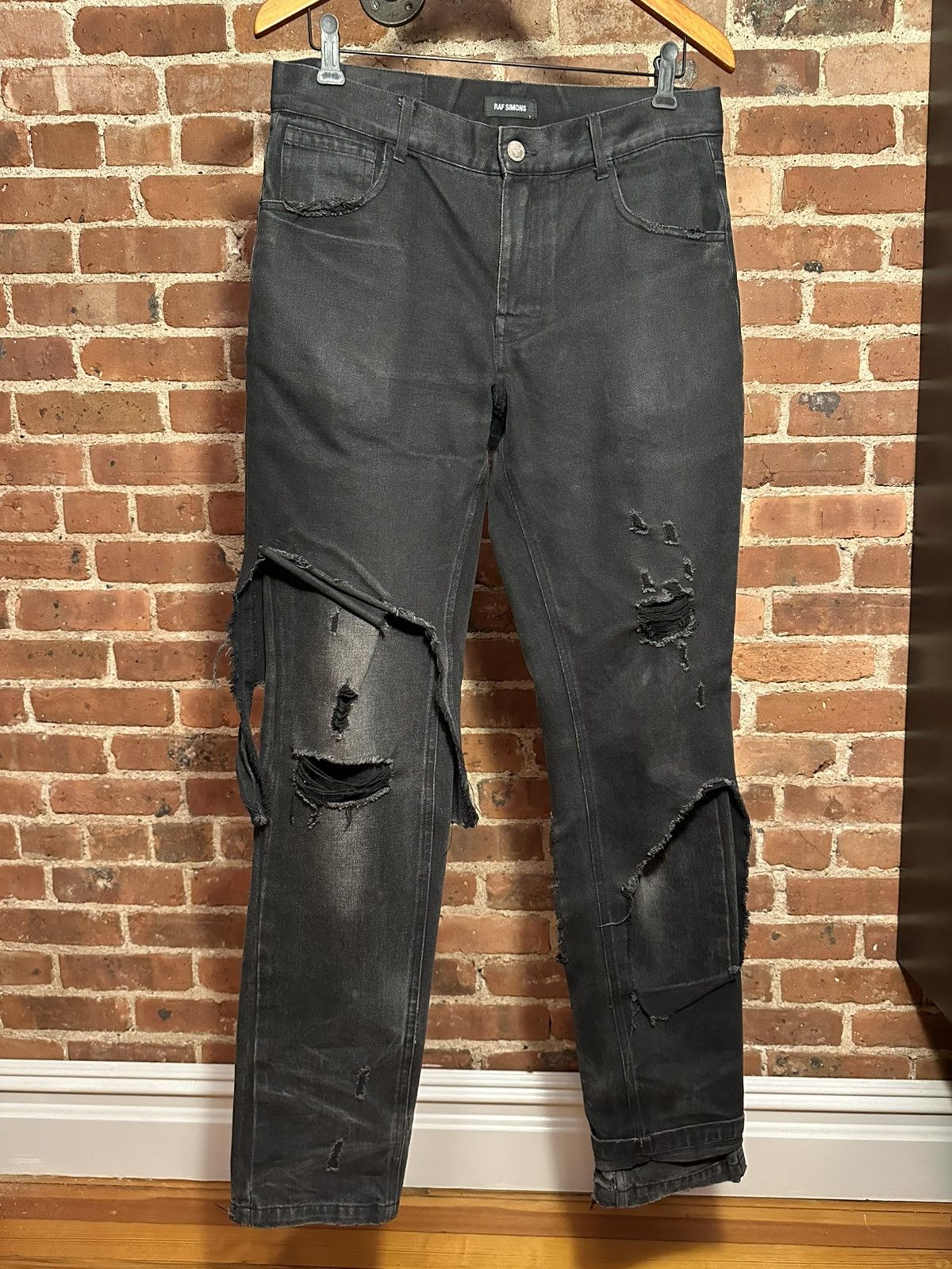 Raf Simons F/W19 Destroyed Leg Jeans | Grailed