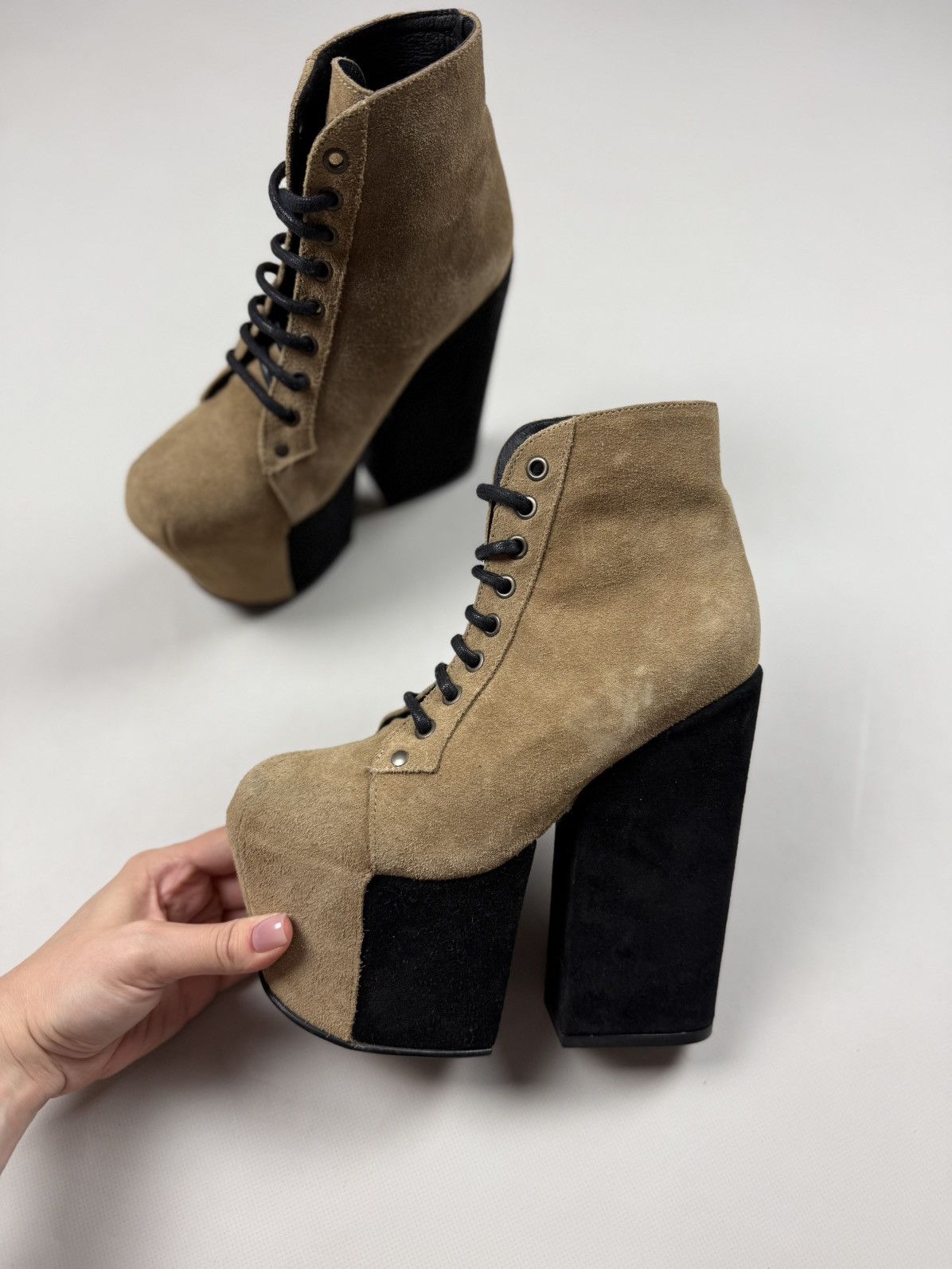 Jeffrey Campbell Avant-Garde Suede Block Heeled Platform Boots Shoes Size US 7 / IT 37 - 13 Thumbnail