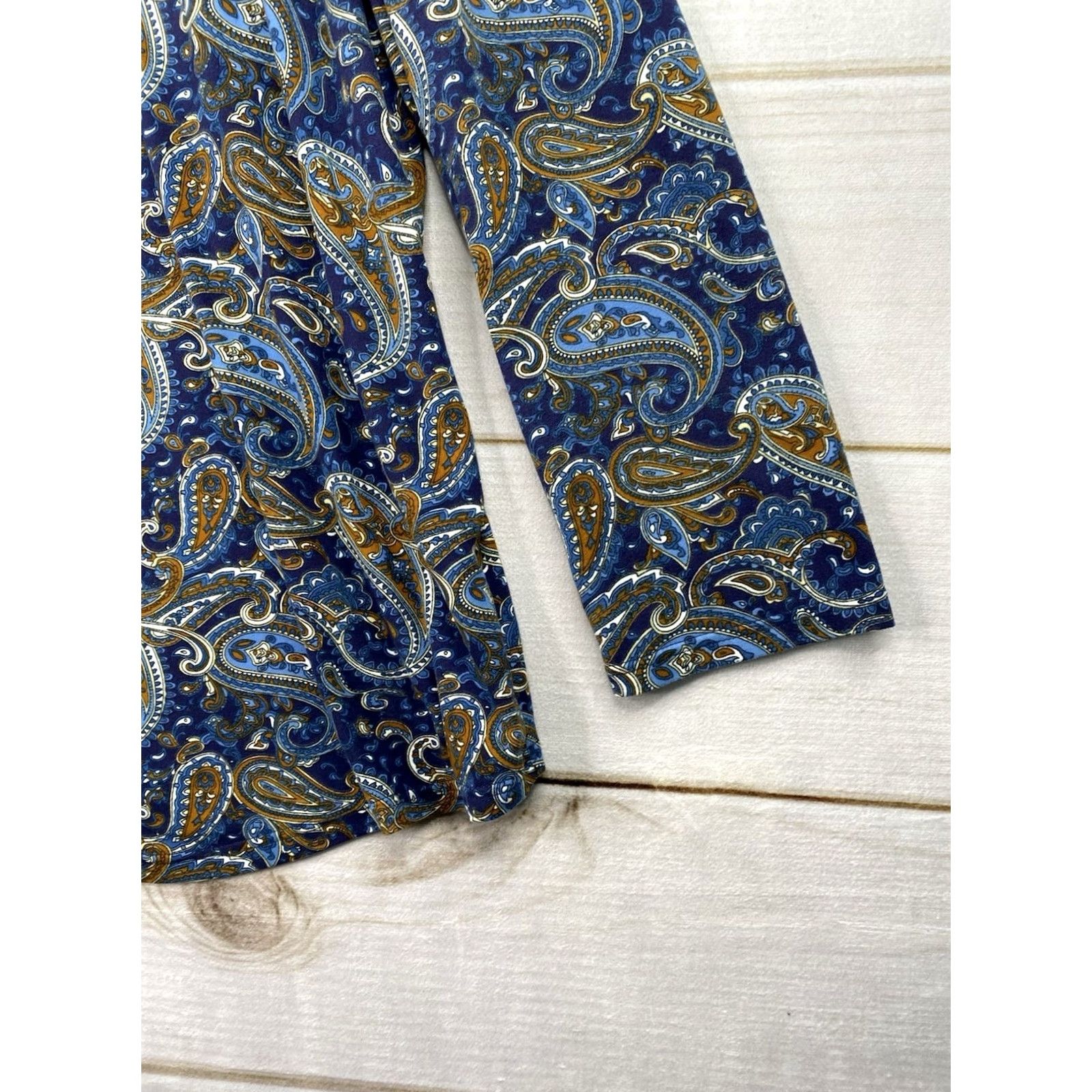 Vintage U. Vomade Tunic Blue Paisley Print Long Sleeve Plus 4X Knit V-Neck Button Stretch Adult Womens Size XXL / US 16-18 / IT 52-54 - 7 Thumbnail