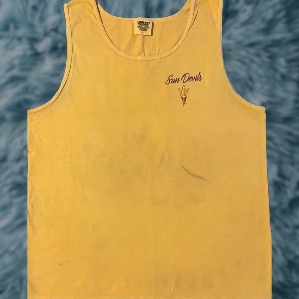 Vintage VINTAGE ASU Sun Devils T-Shirt Sleeveless L Yellow 90s Grunge Track & Field College Refurbished Fork Em Tank Top Mens Size US L / EU 52-54 / 3 - 1 Thumbnail
