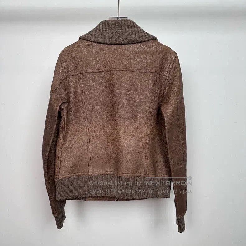 Hermes Hermes Chocolate Brown Leather Knit Patchwork Jacket Size XS / US 0-2 / IT 36-38 - 2 Thumbnail