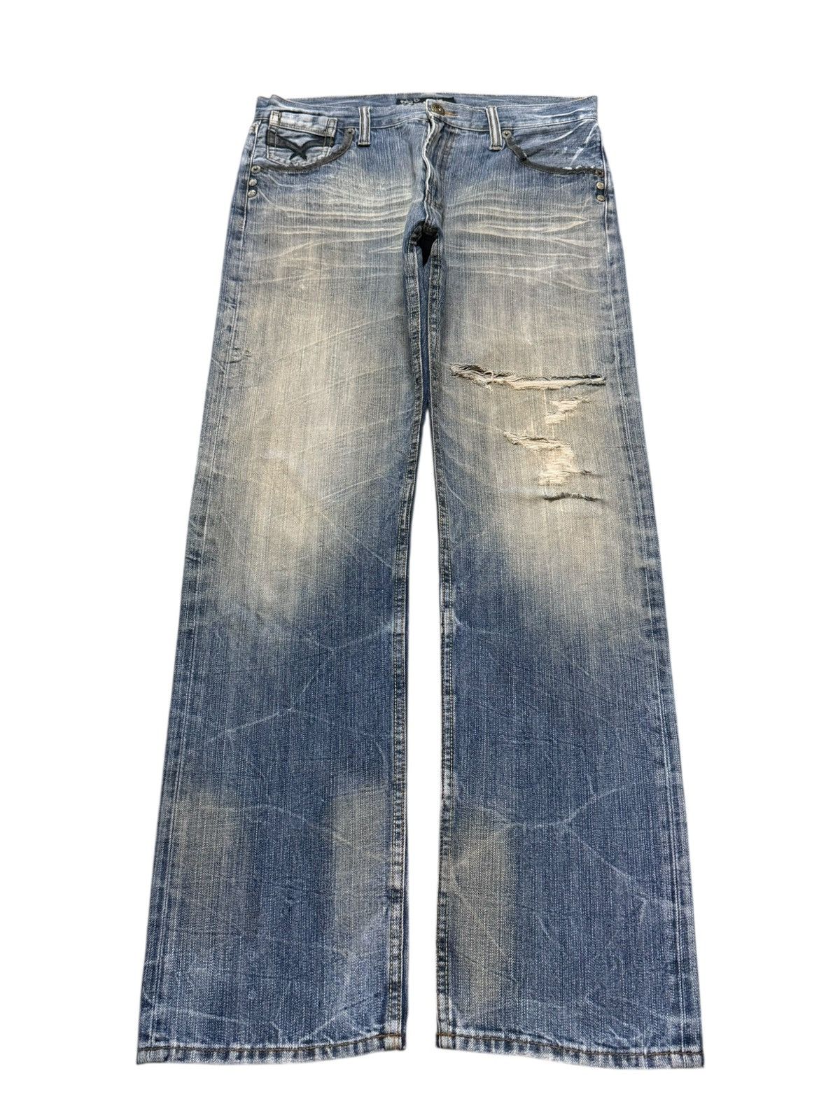 If Six Was Nine Vintage Japanese Brand Mud Wash Faded Distress Straight Leg Size US 34 / EU 50 - 1 Thumbnail