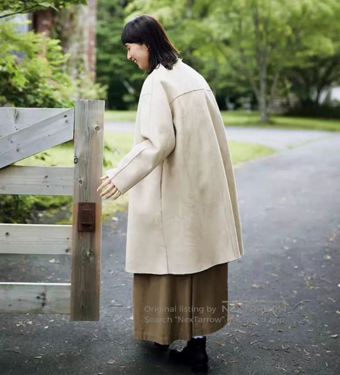 Vintage Sunny Clouds Women's Collarless Faux Sheepskin Coat. Size L / US 10 / IT 46 - 4 Thumbnail