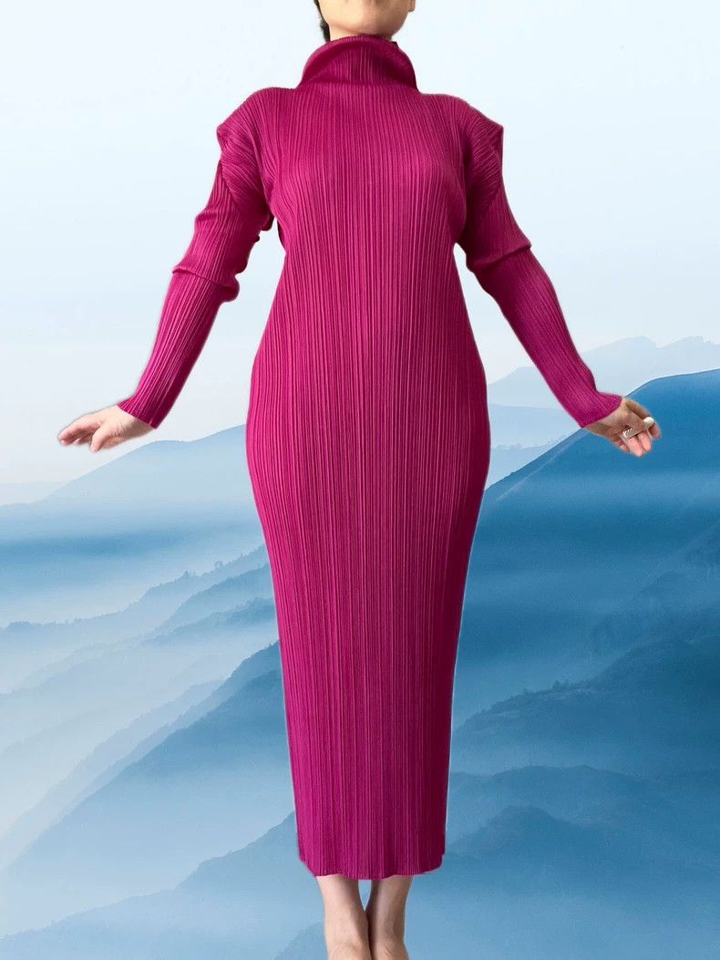 Issey Miyake Issey Miyake size:4 A rose-red long-sleeved dress with rig Size XS / US 0-2 / IT 36-38 - 2 Thumbnail