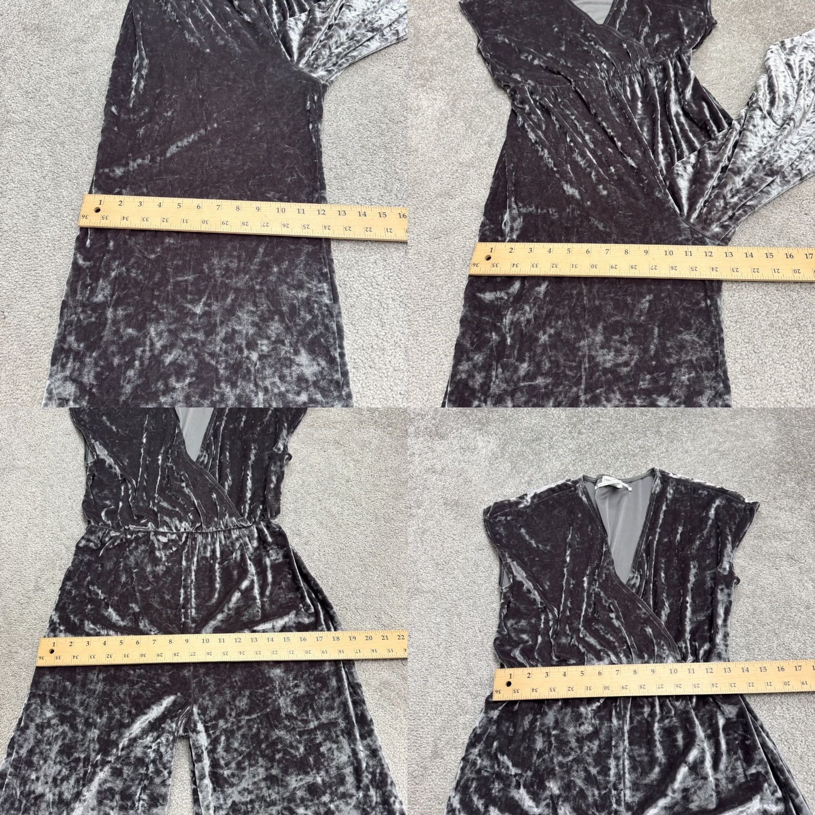 Urban Outfitters Urban Outfitters Velvet Wide Leg Jumpsuit Womens Large Silver Gray V-Neck Party Size 36" / US 14 / IT 50 - 9 Thumbnail