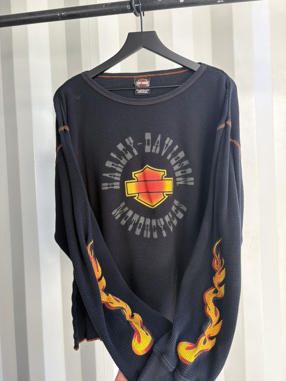 Harley Davidson Harley NYC Flame Thermal Distressed grunge Faded Boxy Size US XXL / EU 58 / 5 - 2 Thumbnail