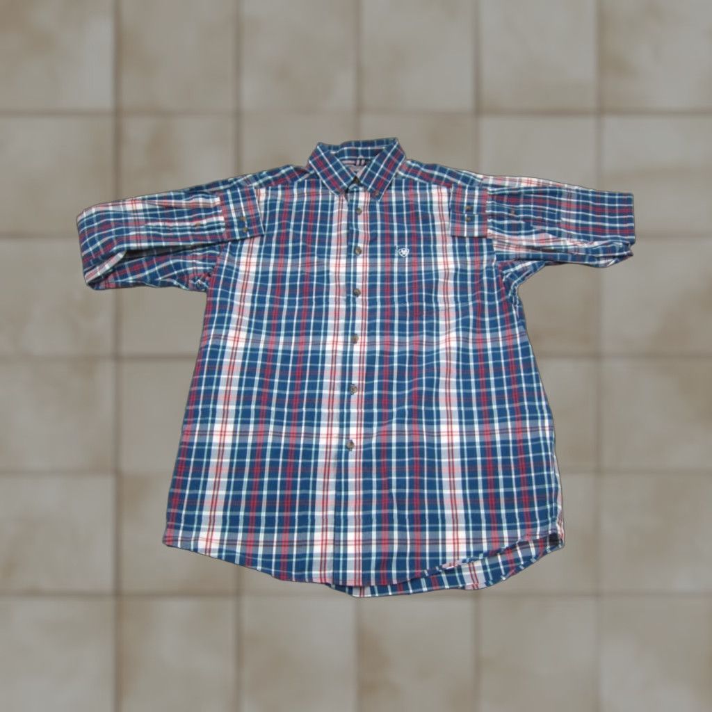 Ariat Ariat Shirt Mens M Plaid Button-Down Western Cowboy 90s Blue Cotton Polyester Regular Long Sleeve Size US M / EU 48-50 / 2 - 1 Thumbnail