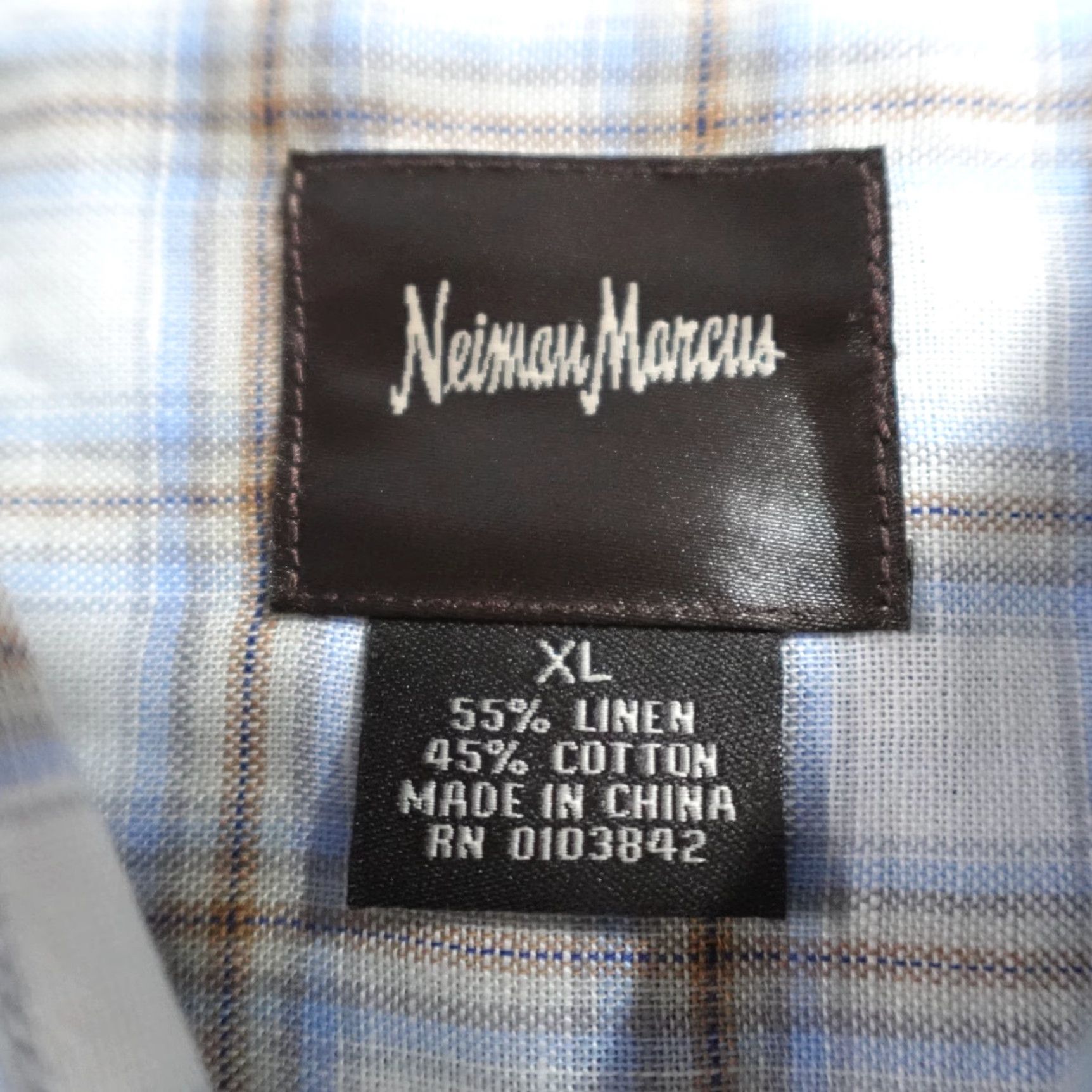 Neiman Marcus VINTAGE? Neiman Marcus Shirt XL Gray Plaid Long Sleeve Linen Blend Shirt, Button-Up, Pockets, Neiman Marcus, Men, Regular Fit Size US XL / EU 56 / 4 - 3 Thumbnail