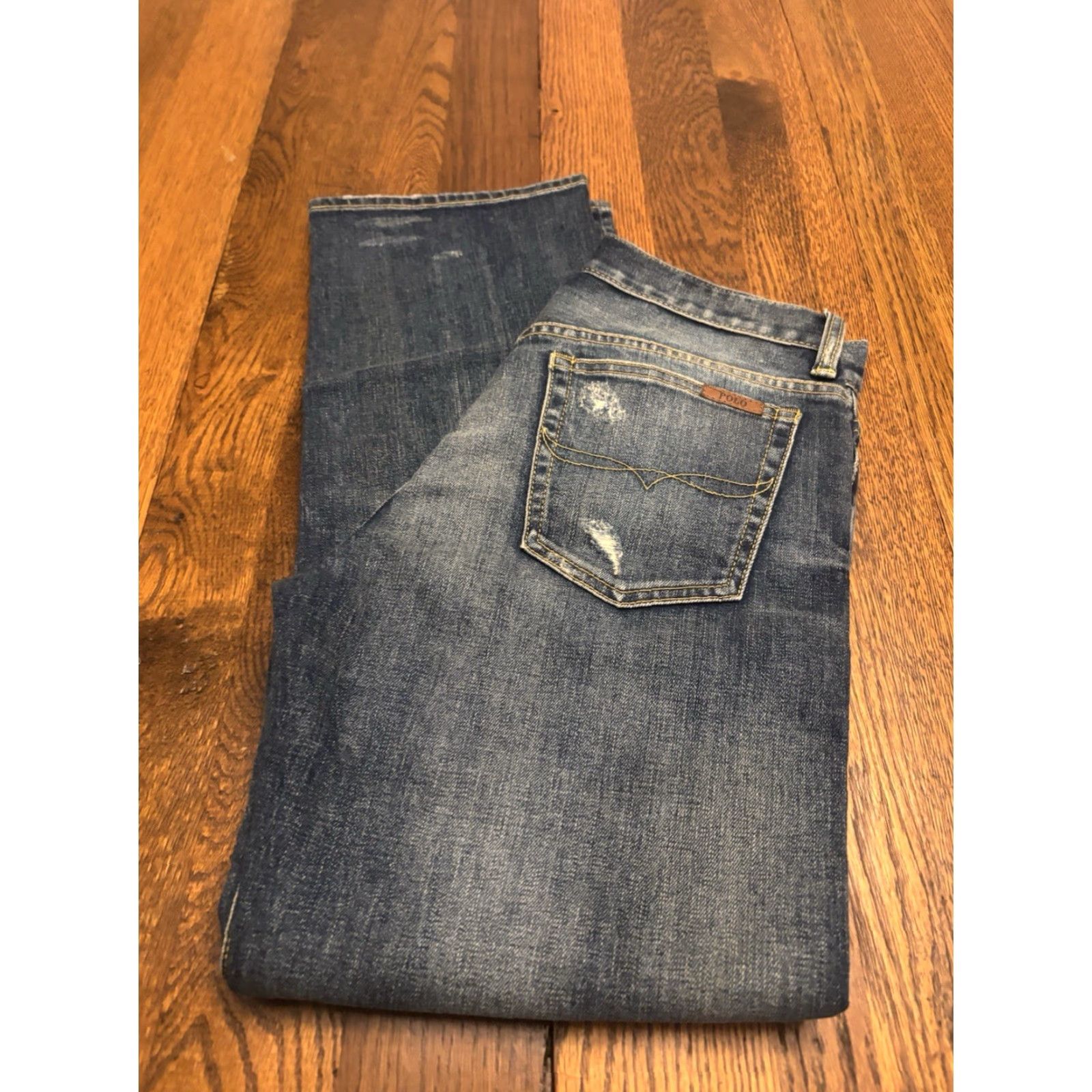 Polo Ralph Lauren VINTAGE Polo by Ralph Lauren Jeans Womens 27 Blue Distressed Crop 5-Pocket Slim Belt Loops Women Size 27" / US 4 / IT 40 - 6 Thumbnail