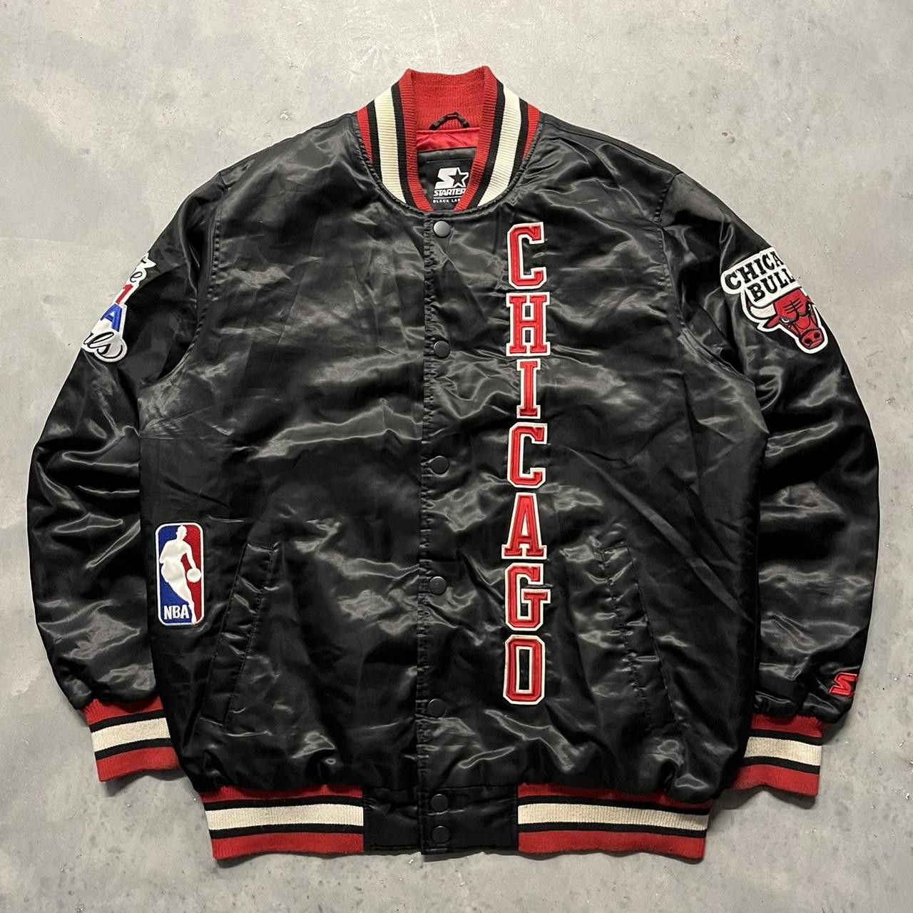 image of Crazy Vintage Starter Chicago Bulls 1991 Championship Satin Bomber Jacket! Good Condition! in Black