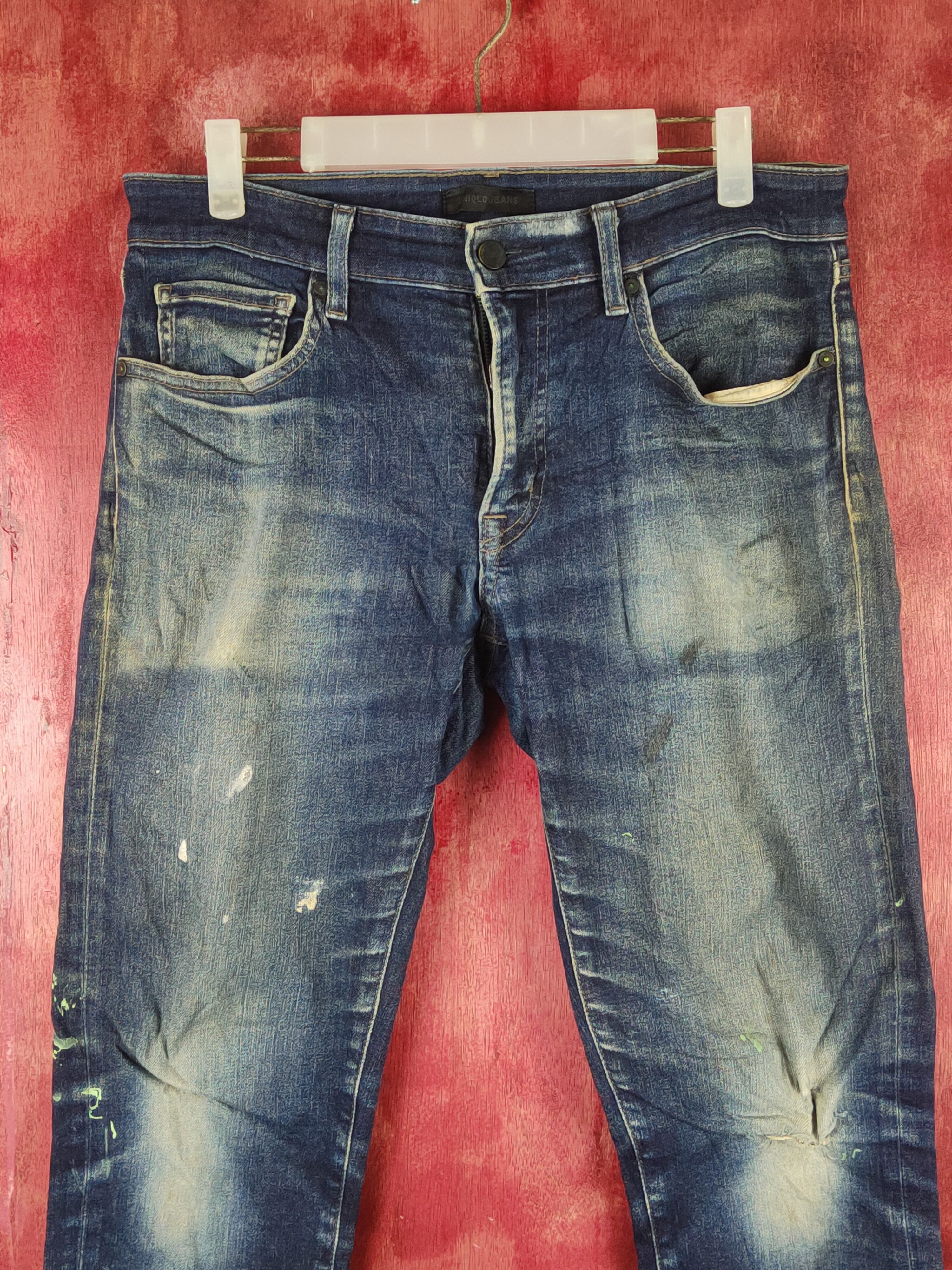 Japanese Brand Uniqlo Dark Blue Distressed Ripped Jeans #S2363 Size US 31 - 2 Thumbnail