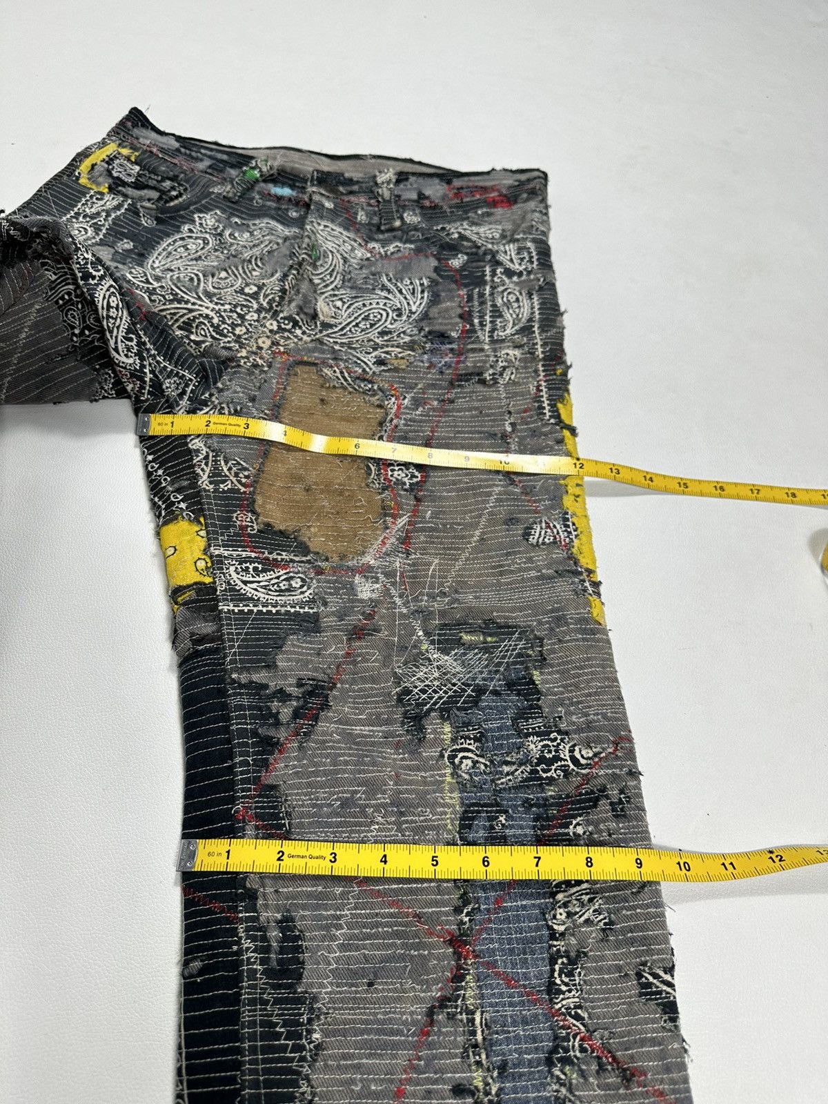 Handmade Custom Made Distressed Paisley Patchwork hemless Jeans pants Size US 30 / EU 46 - 15 Thumbnail