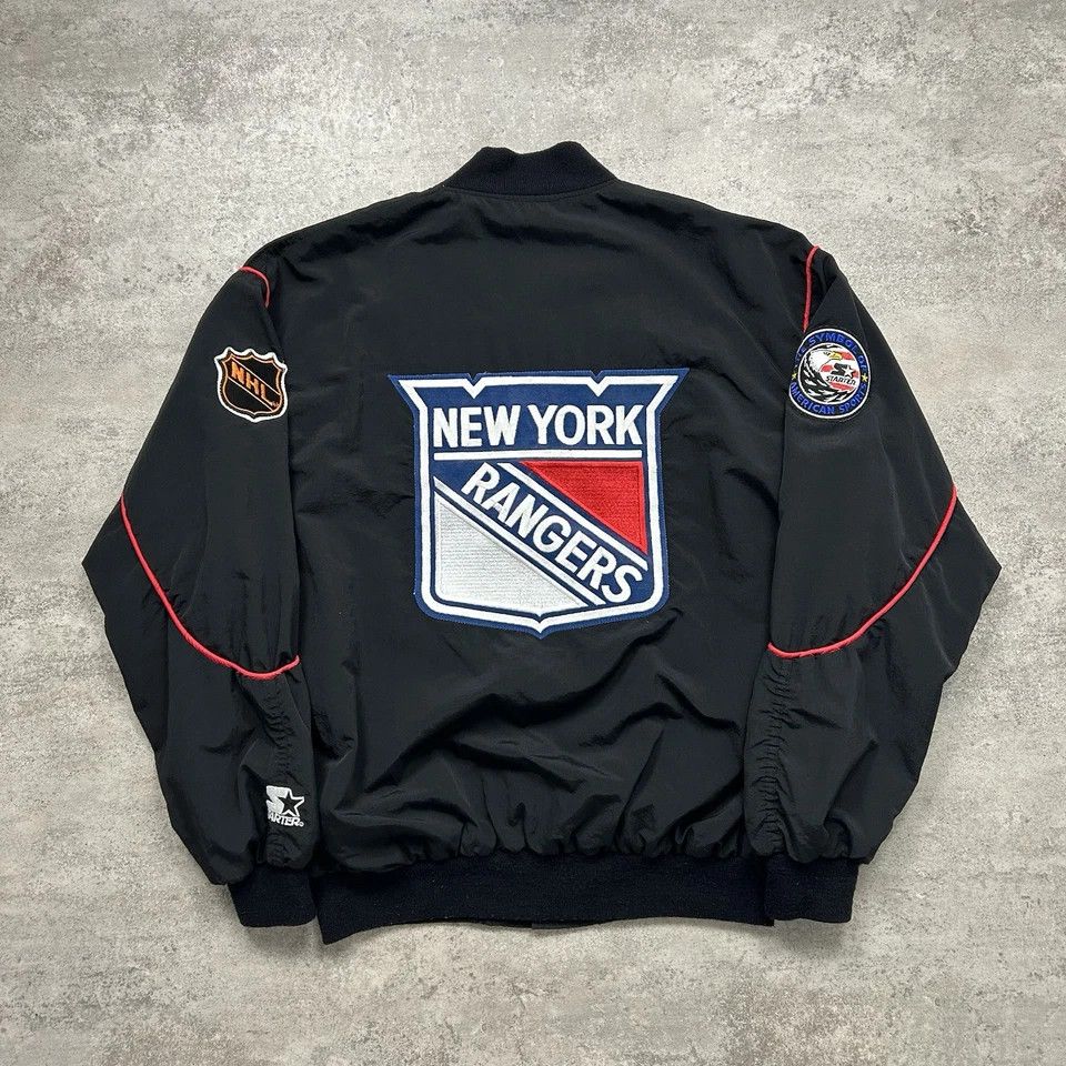 NHL NEW YORK RANGERS STARTER SATIN JACKET BOMBER BIG LOGO
