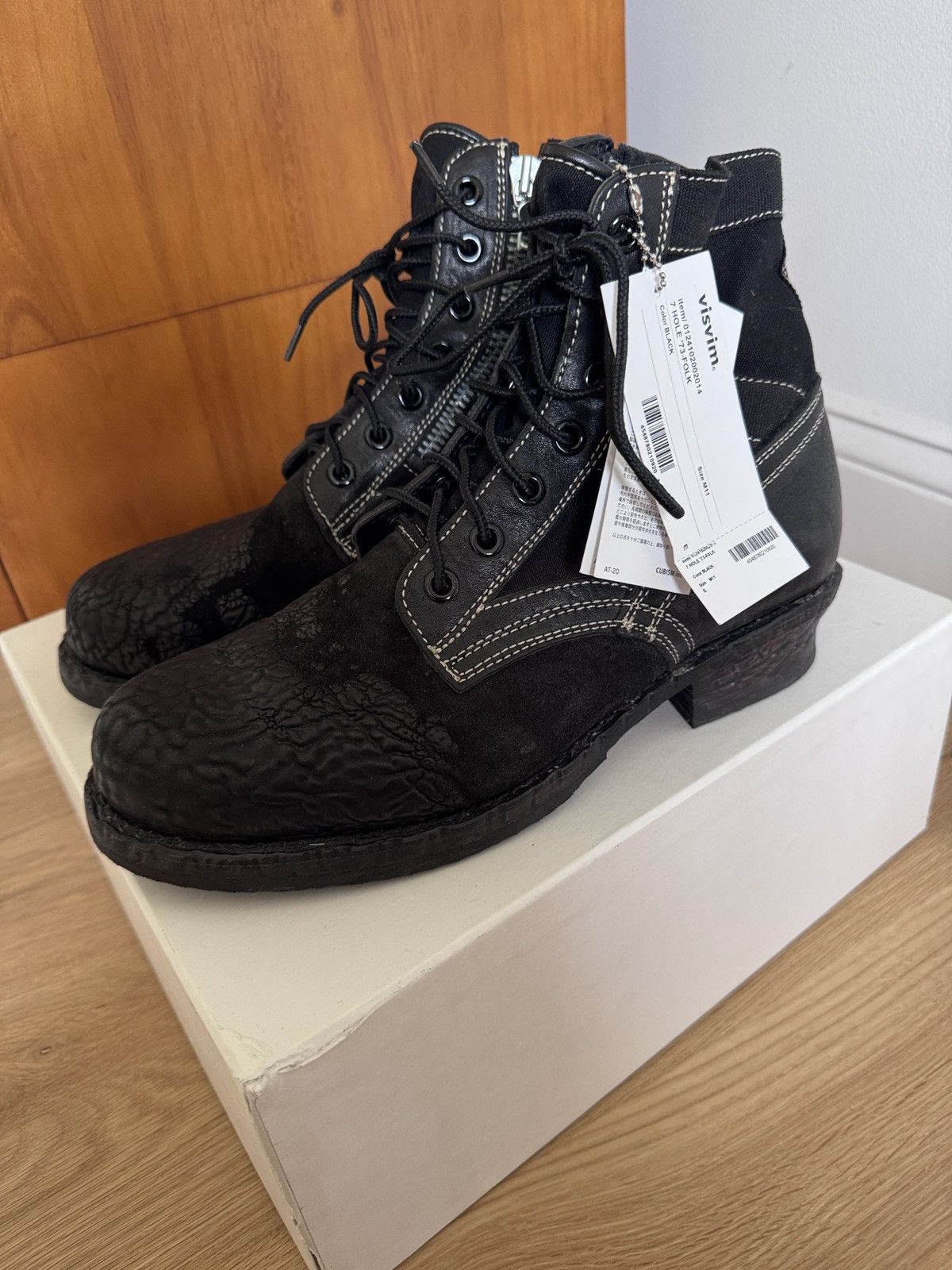 Pre-owned Visvim 7 Hole ‘73 Folk Boots Size 11 In Black