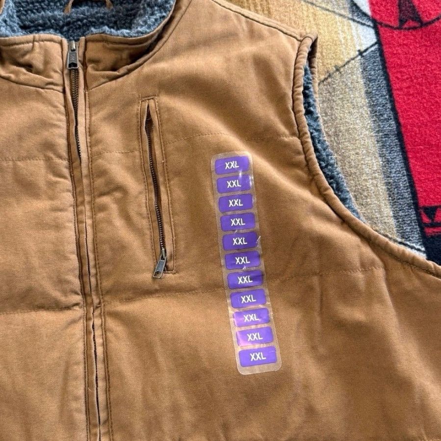Lee VINTAGE? NWT Lee Vest Chore Cotton Zip 2XL Men Brown Solid Work Outdoors Autumn Winter Spring Fall Lined Sherpa Canvas Vest Size US XXL / EU 58 / 5 - 6 Thumbnail