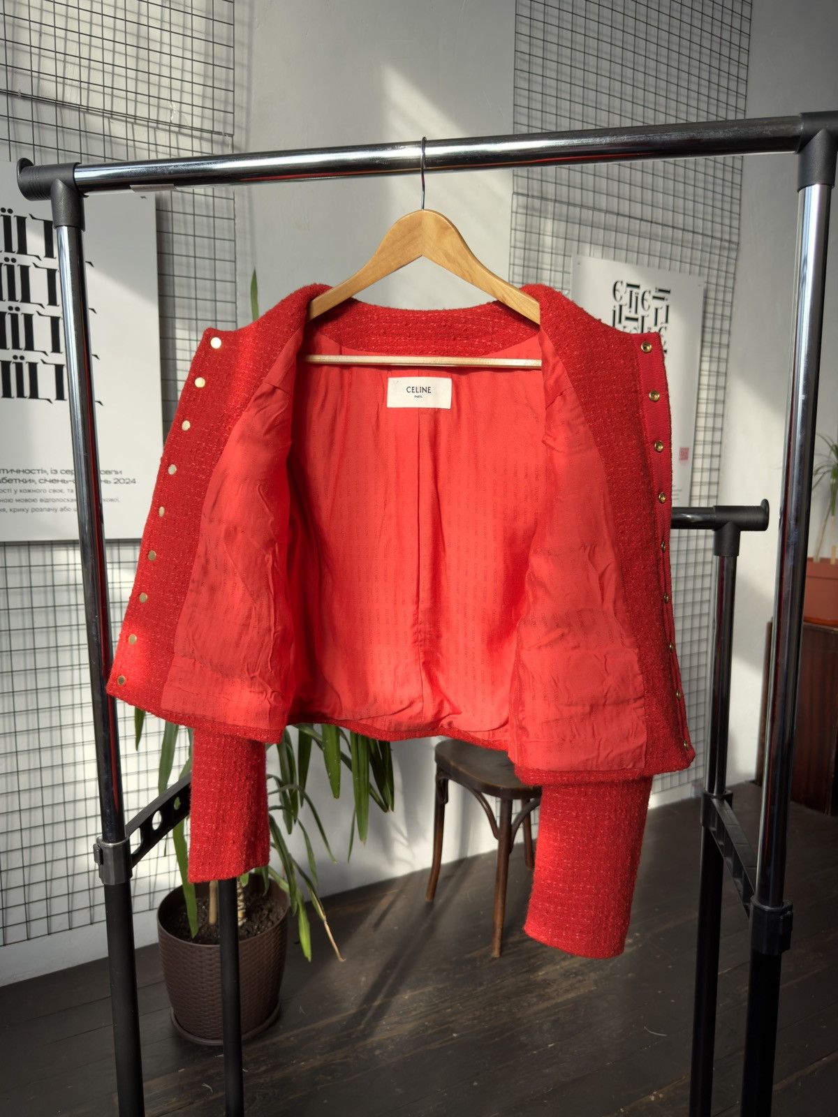 Celine Celine Chasseur Tweed Evening Wool Jacket Red Gold Buttoned Size M / US 6-8 / IT 42-44 - 16 Thumbnail