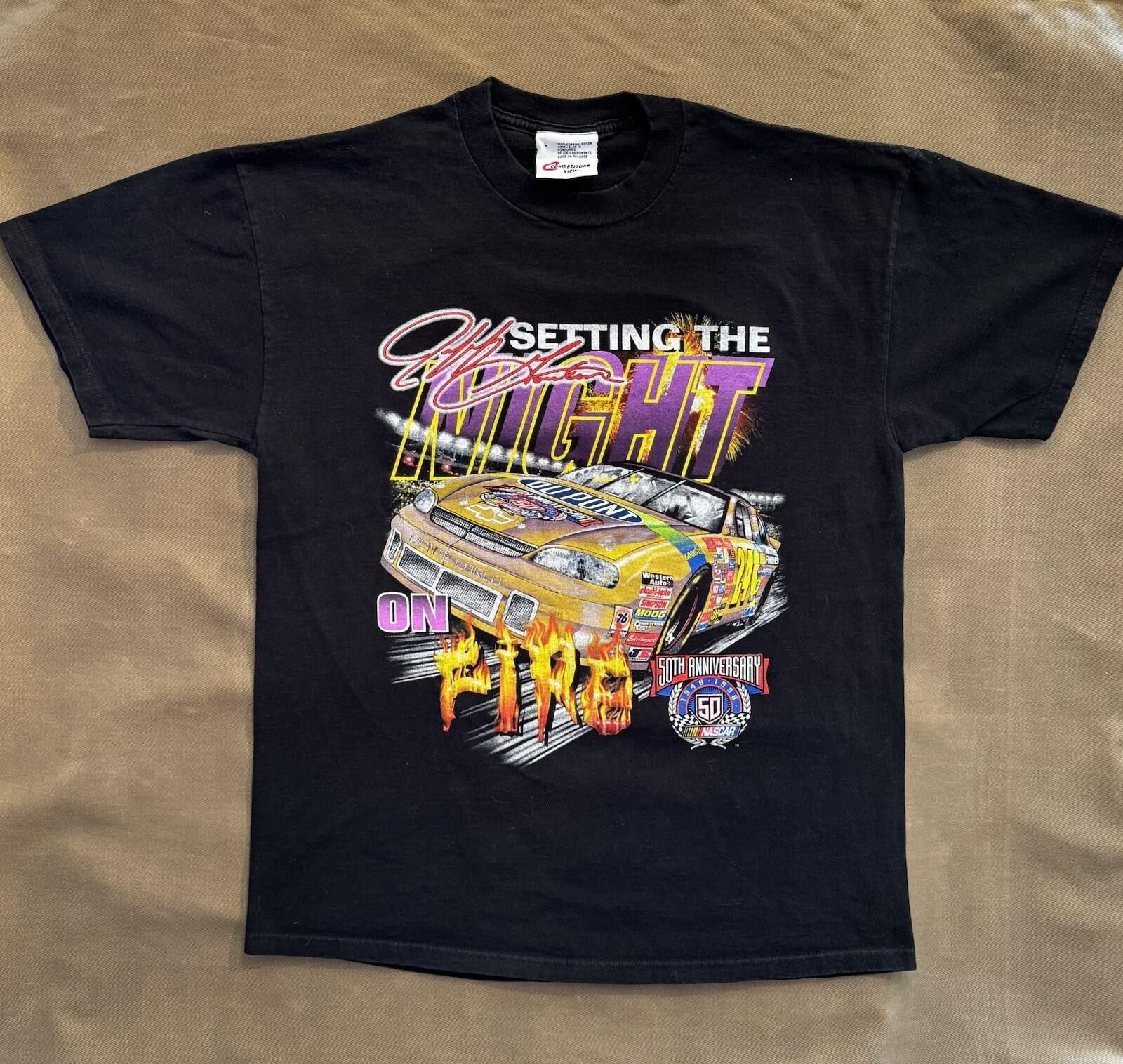 NASCAR Vintage 90s Jeff Gordon NASCAR 50 Anniv. Night Fire Shirt L Size ONE SIZE - 1 Thumbnail