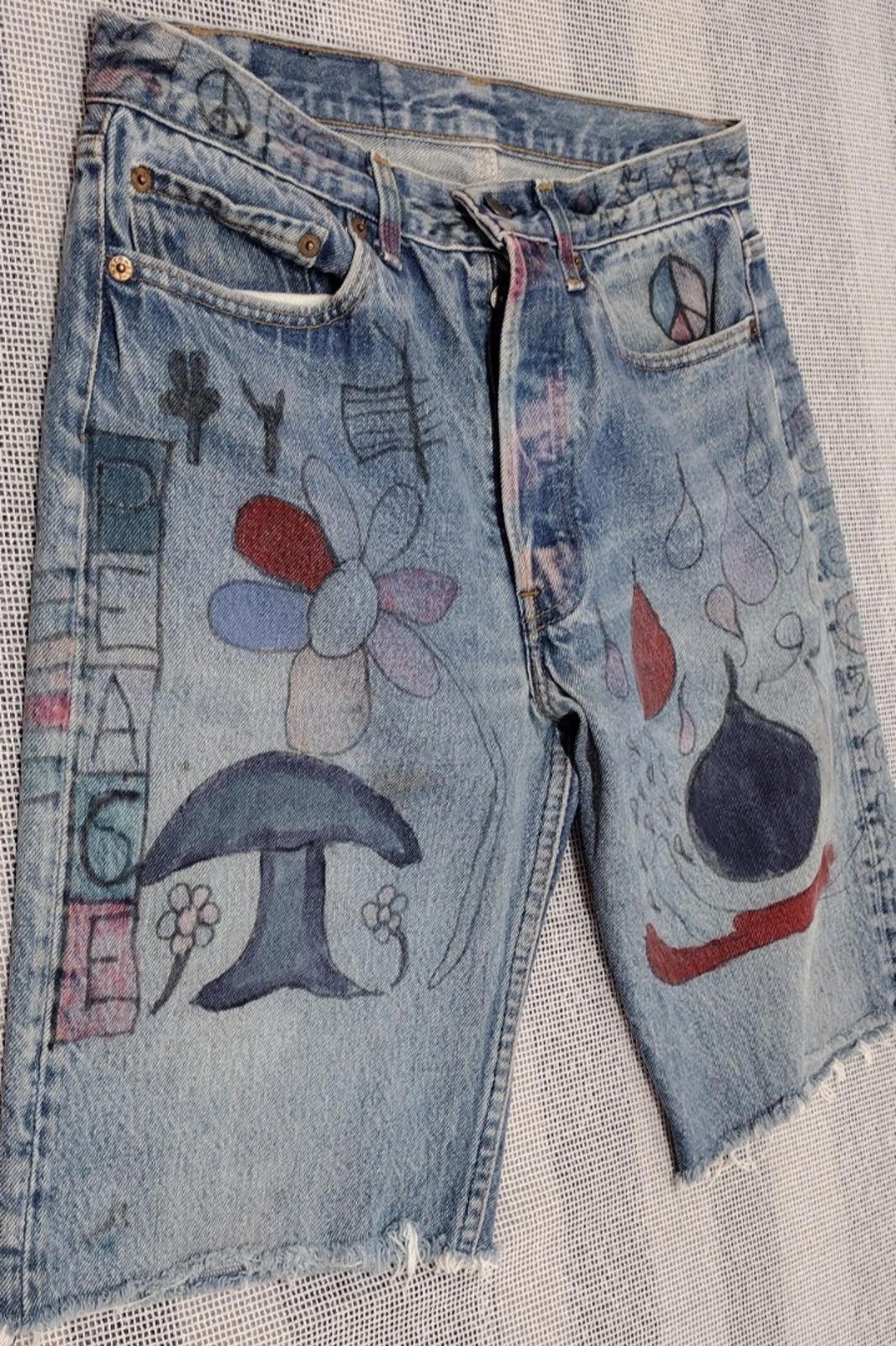 Levi's Levis Denim 90s 501 0000 y2k RARE hand drawn rock bands 32 Size US 32 / EU 48 - 1 Thumbnail