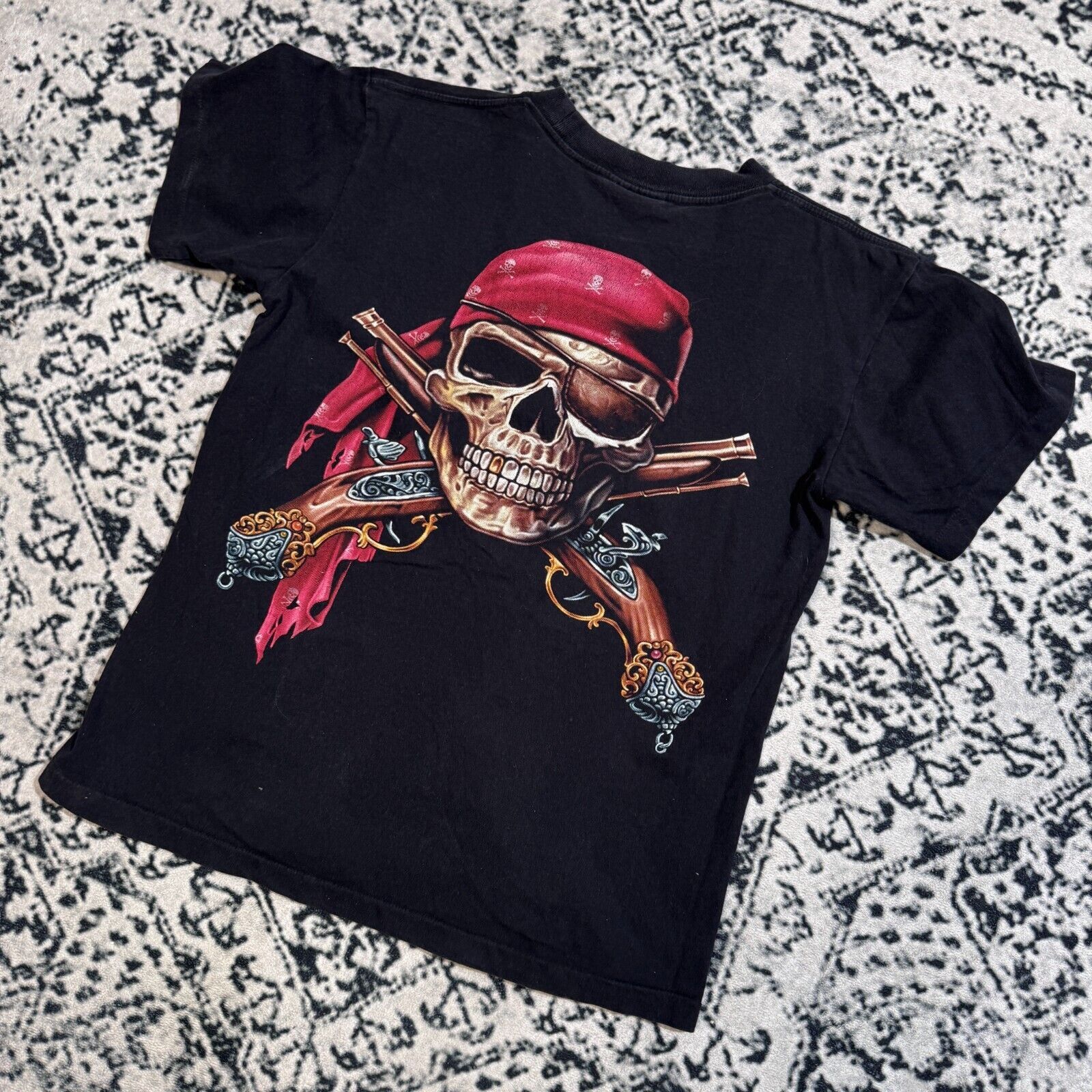 Vintage Vintage Black Cotton T-Shirt Size M Y2K 90s Skull Piracy Size US M / EU 48-50 / 2 - 8 Thumbnail
