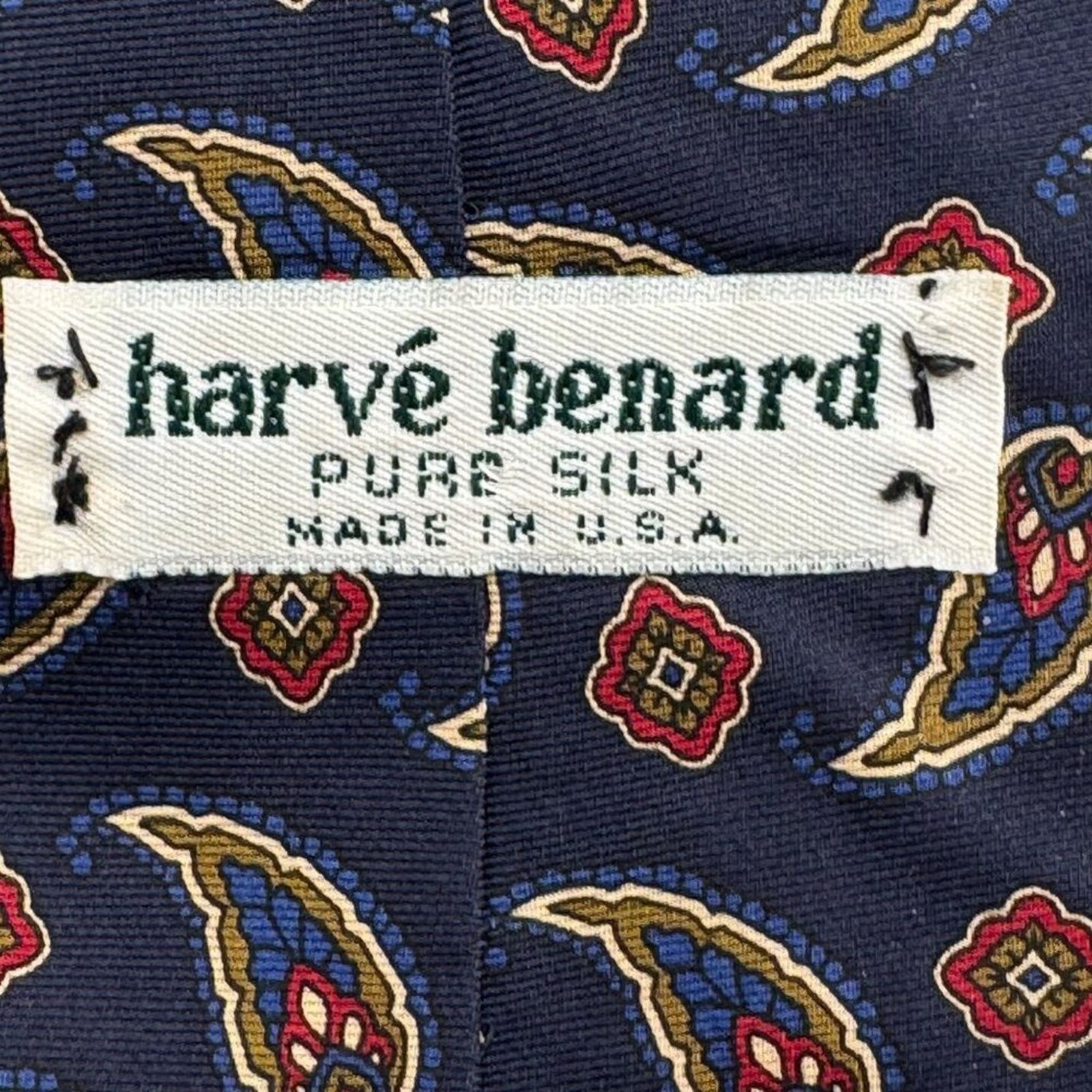 Harve Benard Harvé Benard Men's Navy Tie Pure Silk Paisley Printed Size ONE SIZE - 3 Thumbnail