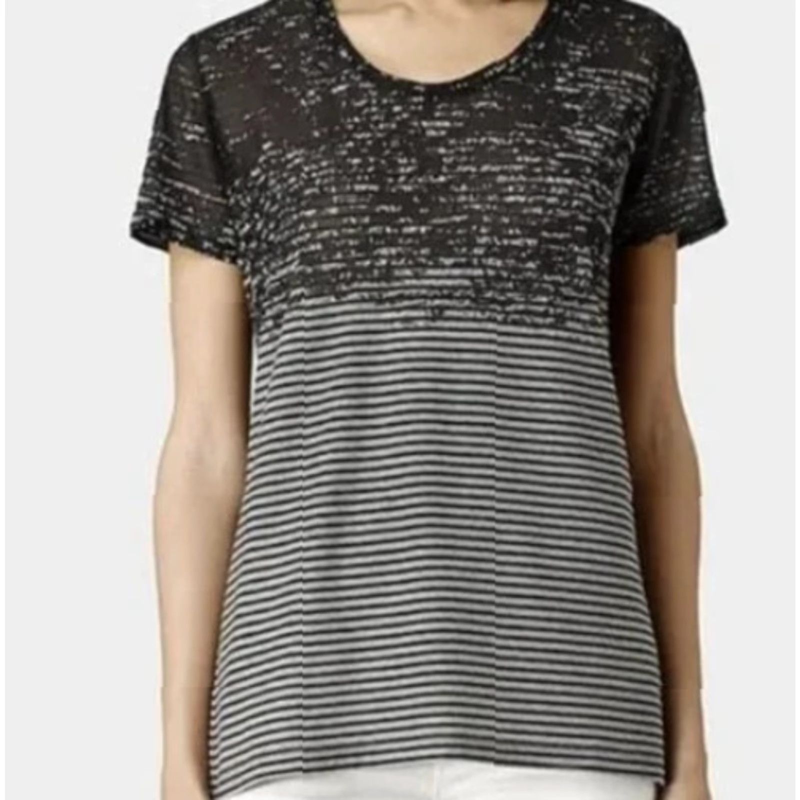 Allsaints AllSaints Women's Zane Rok Tee Striped Short Sleeve Crew Neck Pullover Cotton Blend Gray Sz S Made in Portugal Size S / US 4 / IT 40 - 2 Thumbnail